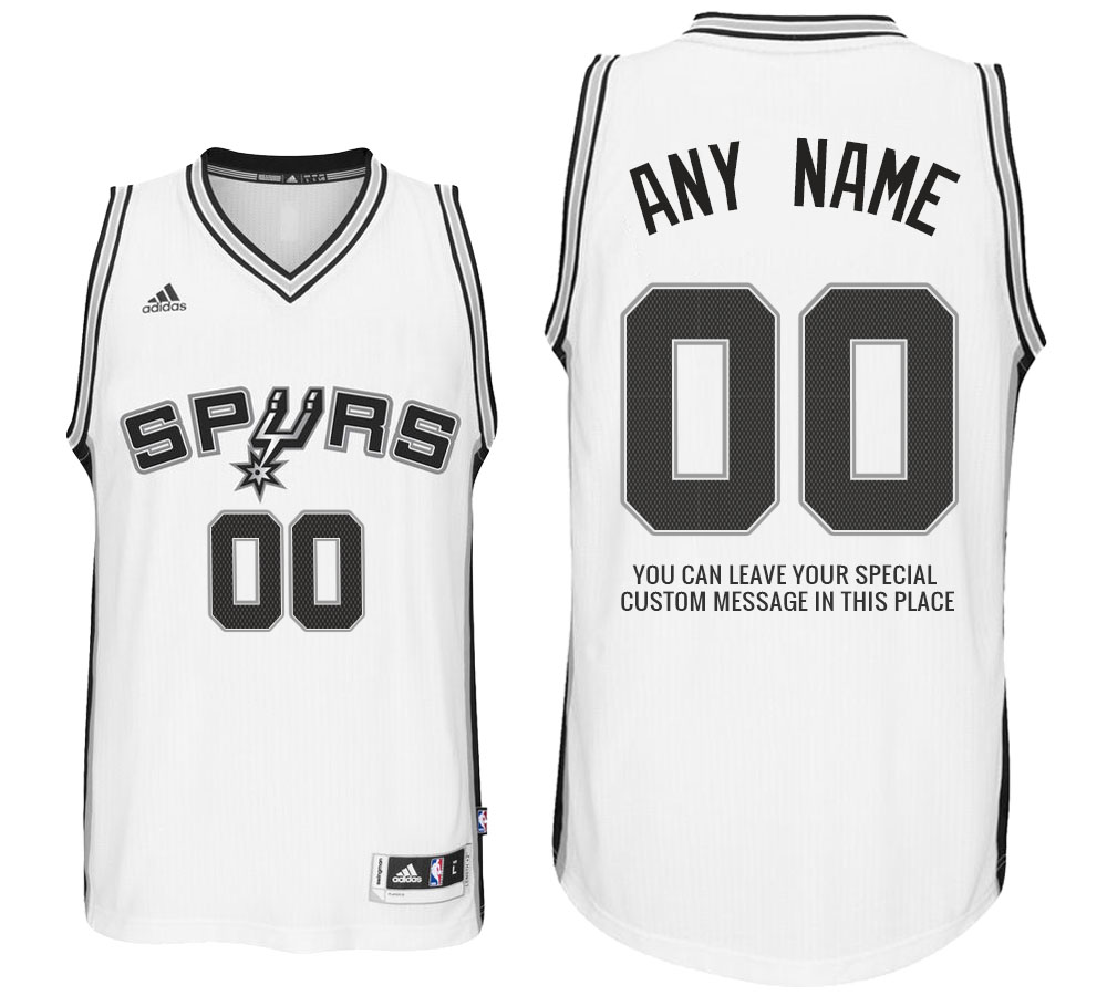 Mens San Antonio Spurs Home White Custom Message Jersey
