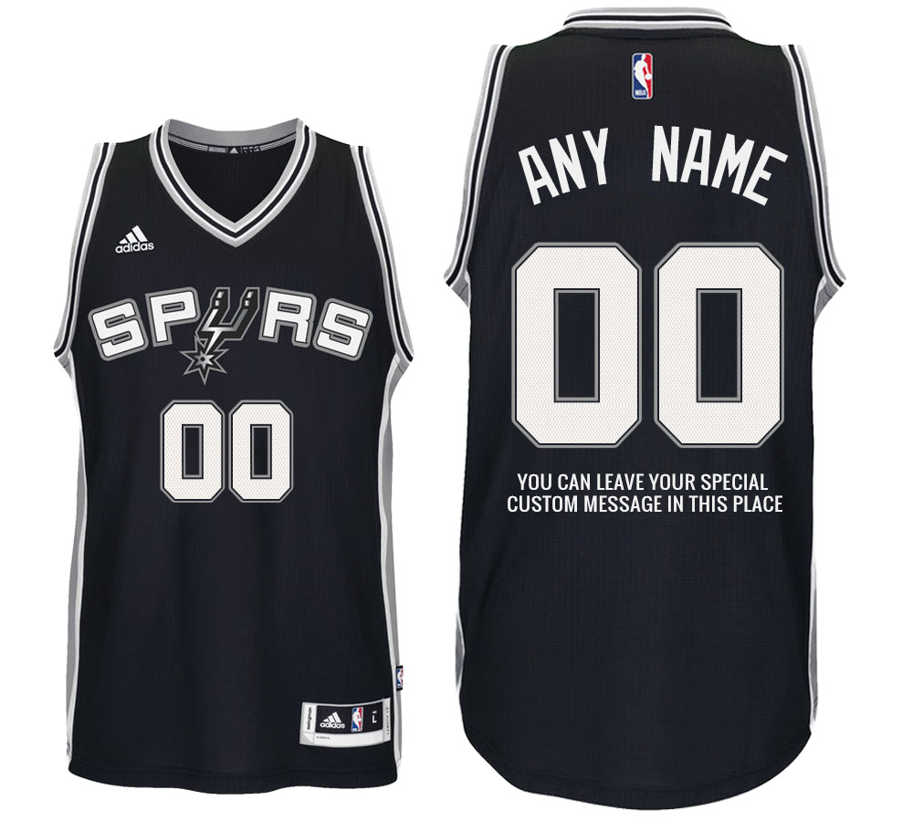 Mens San Antonio Spurs Road Black Custom Message Jersey
