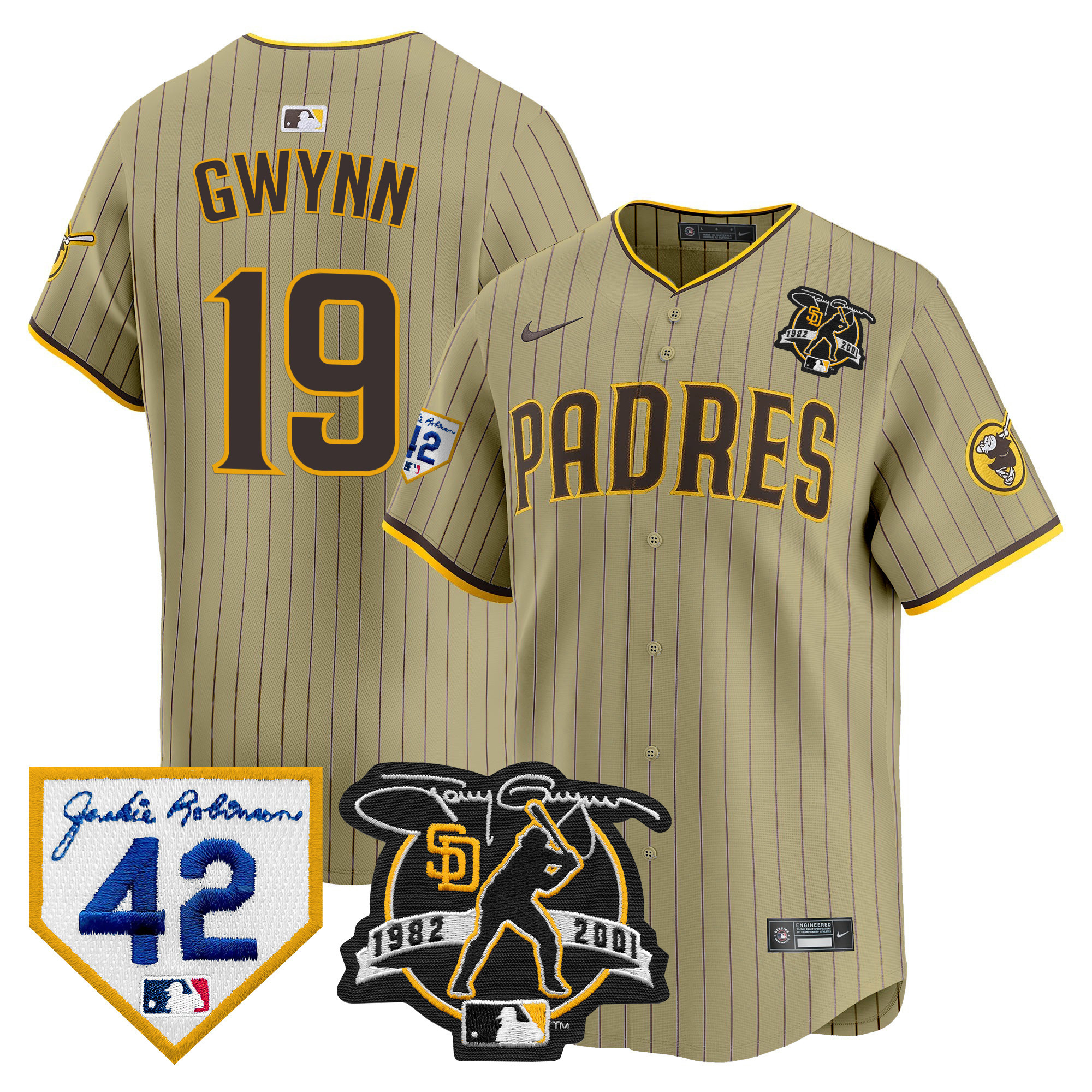 Men's San Diego Padres 2024 Tony Gwynn & Robinson Patch Vapor Premier Limited Tan Jersey - All Stitched