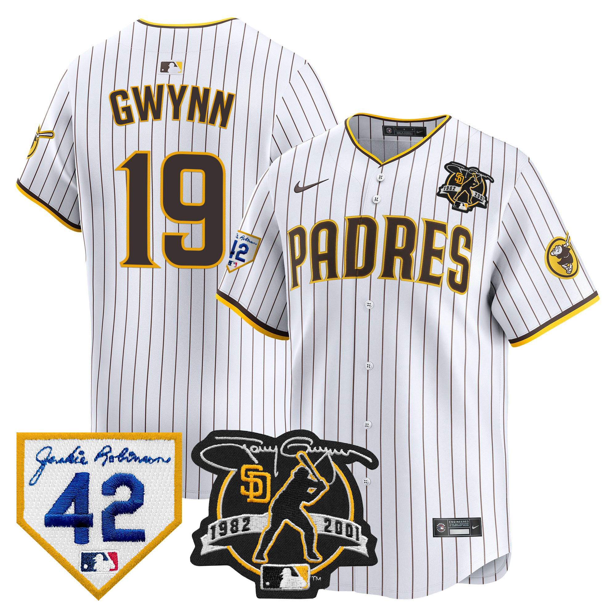 Men's San Diego Padres 2024 Tony Gwynn & Robinson Patch Vapor Premier Limited White Jersey - All Stitched