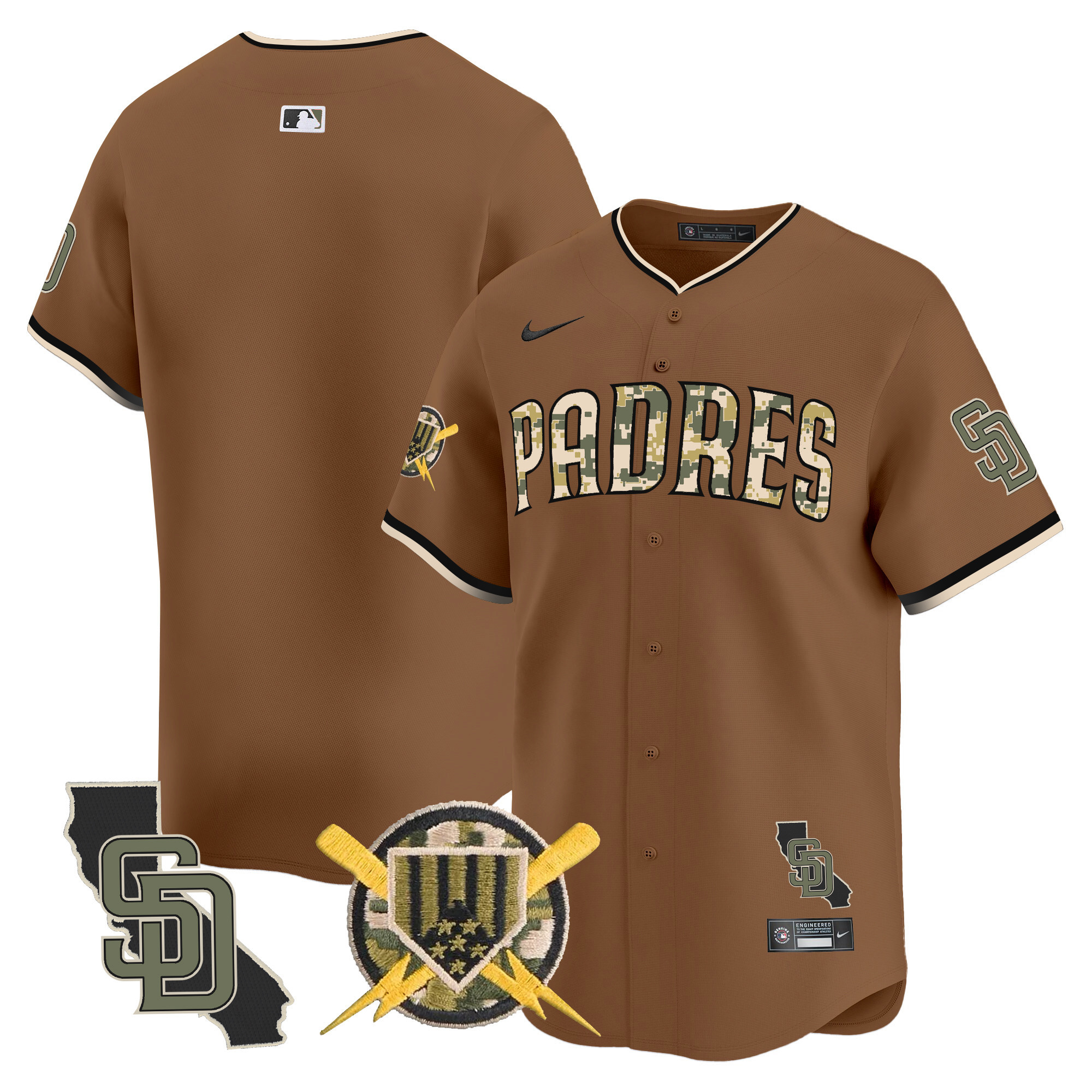 Men's San Diego Padres Armed Forces Day Vapor Premier Limited Brown Jersey - All Stitched