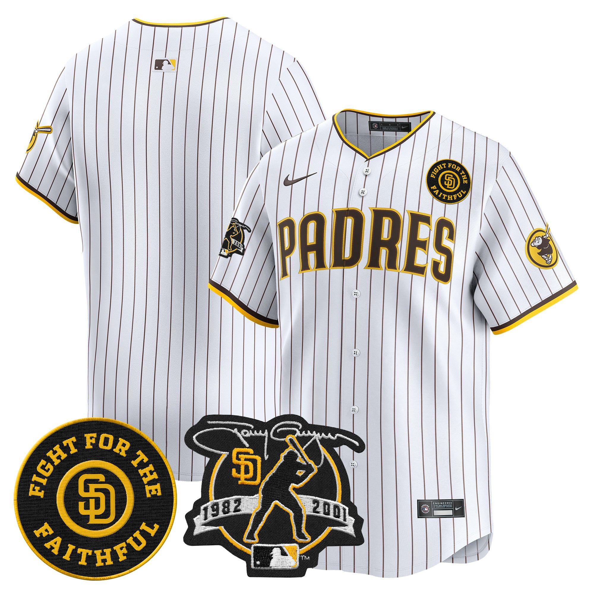 Men's San Diego Padres Tony Gwynn & Faithful Patch Vapor Premier Limited White Jersey ñ All Stitched
