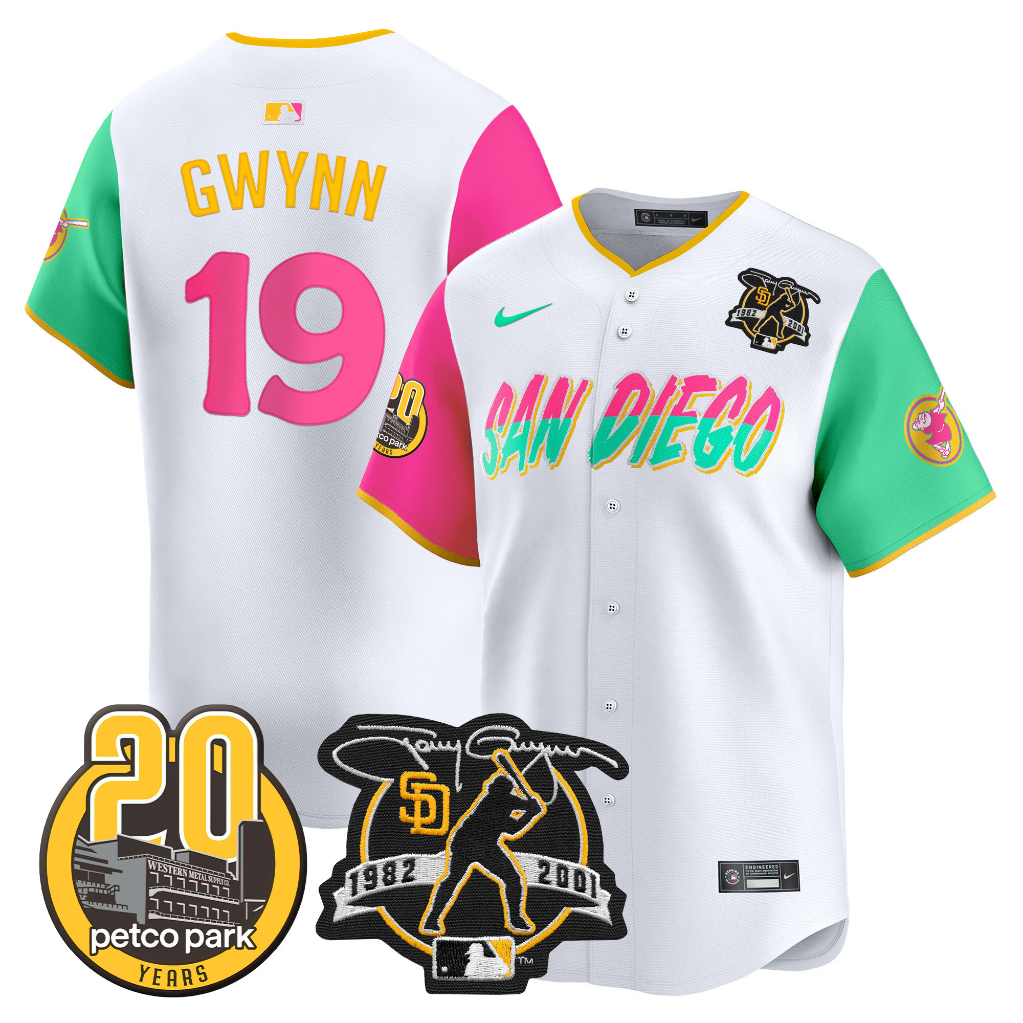 Men's San Diego Padres Tony Gwynn & Petco Park 20th Patch Vapor Premier Limited City Connect Jersey - All Stitched