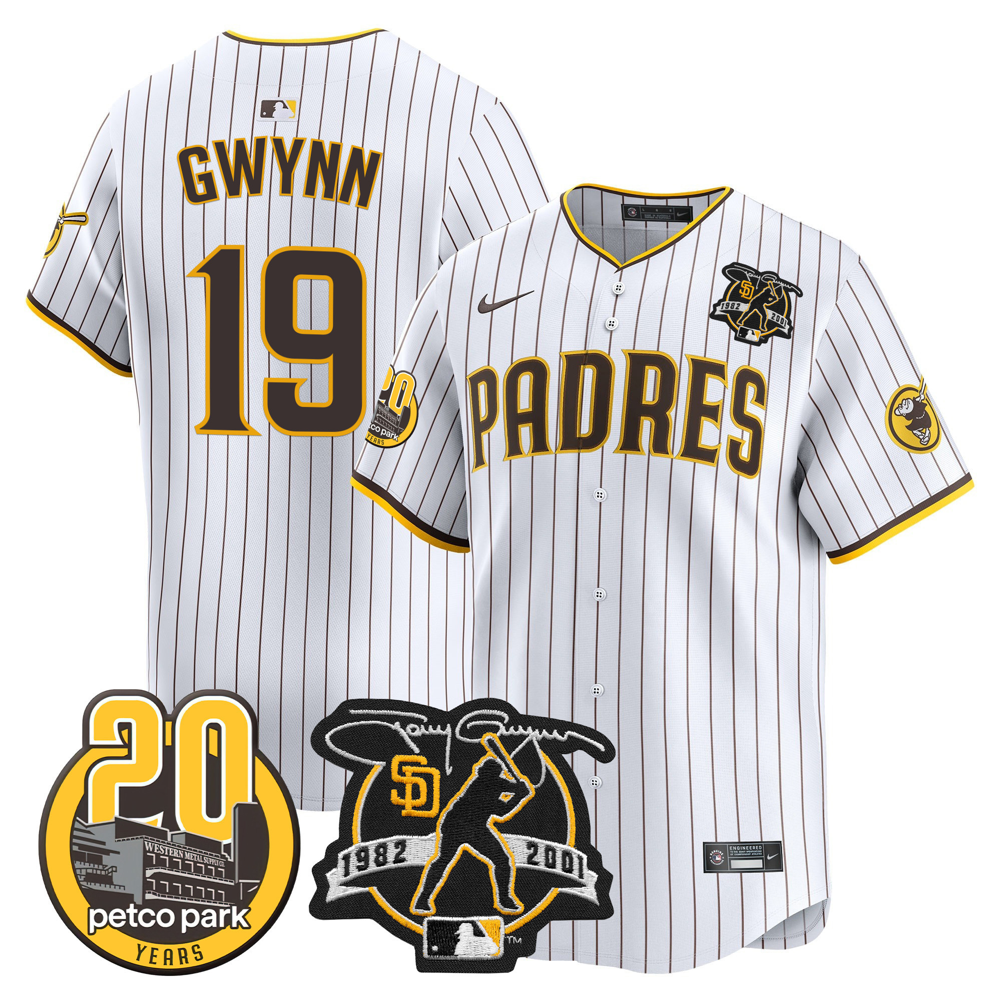 Men's San Diego Padres Tony Gwynn & Petco Park 20th Patch Vapor Premier Limited White Jersey - All Stitched