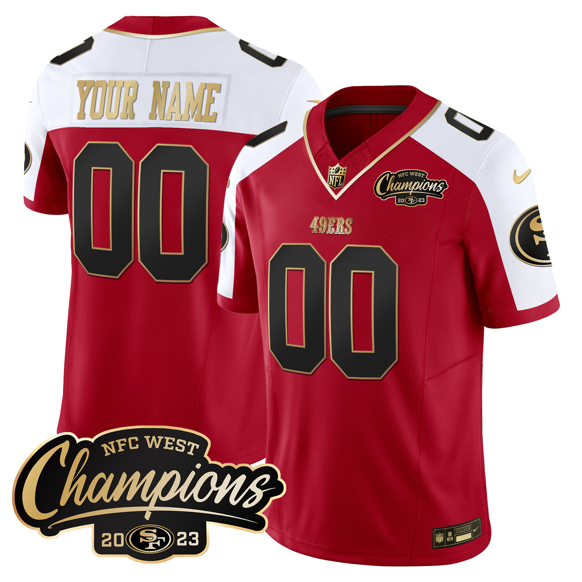 Men's San Francisco 49ers 2023 NFC West Champions Patch Vapor Custom Alternate Jersey - All Stitched