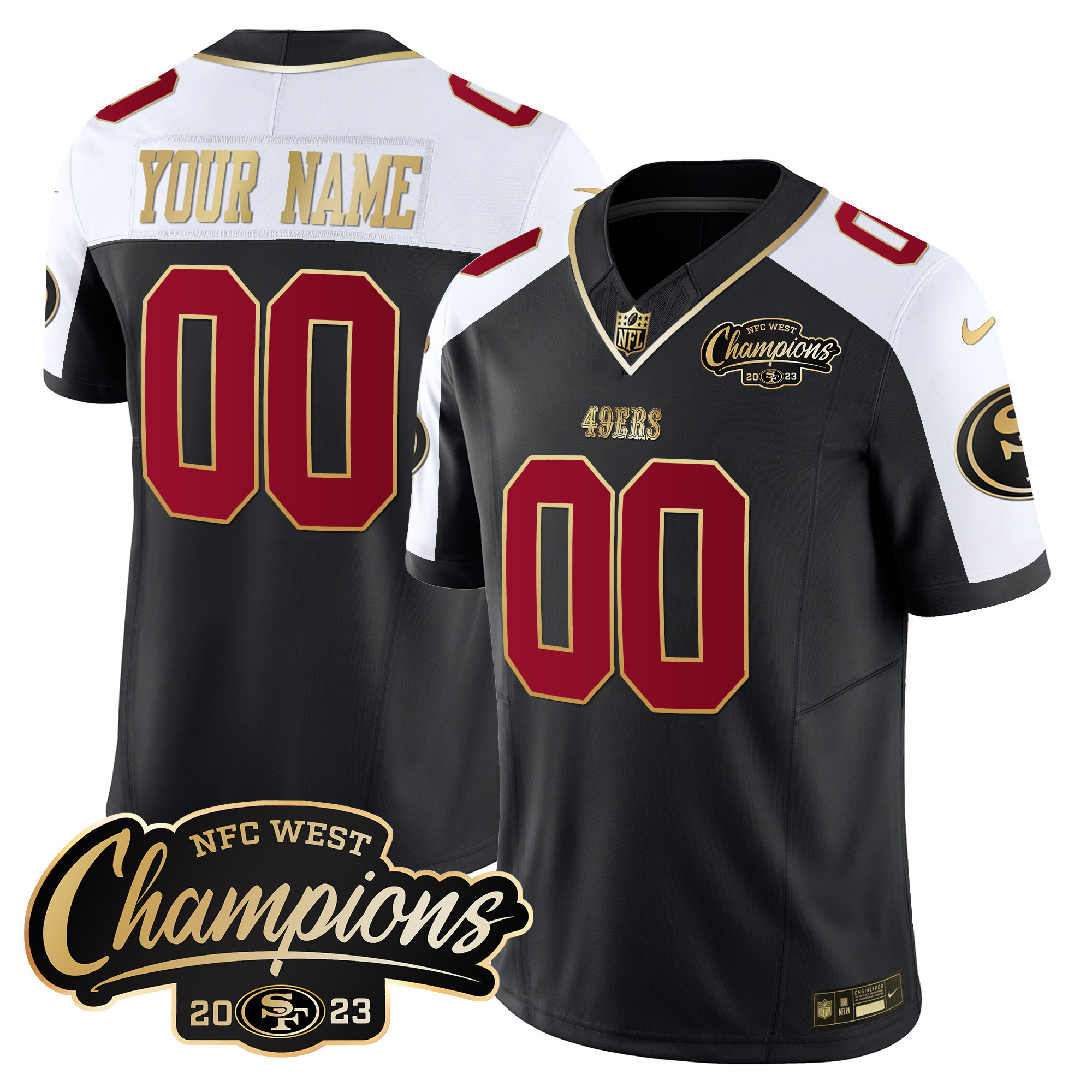 Men's San Francisco 49ers 2023 NFC West Champions Patch Vapor Custom Black Alternate Jersey - All Stitched