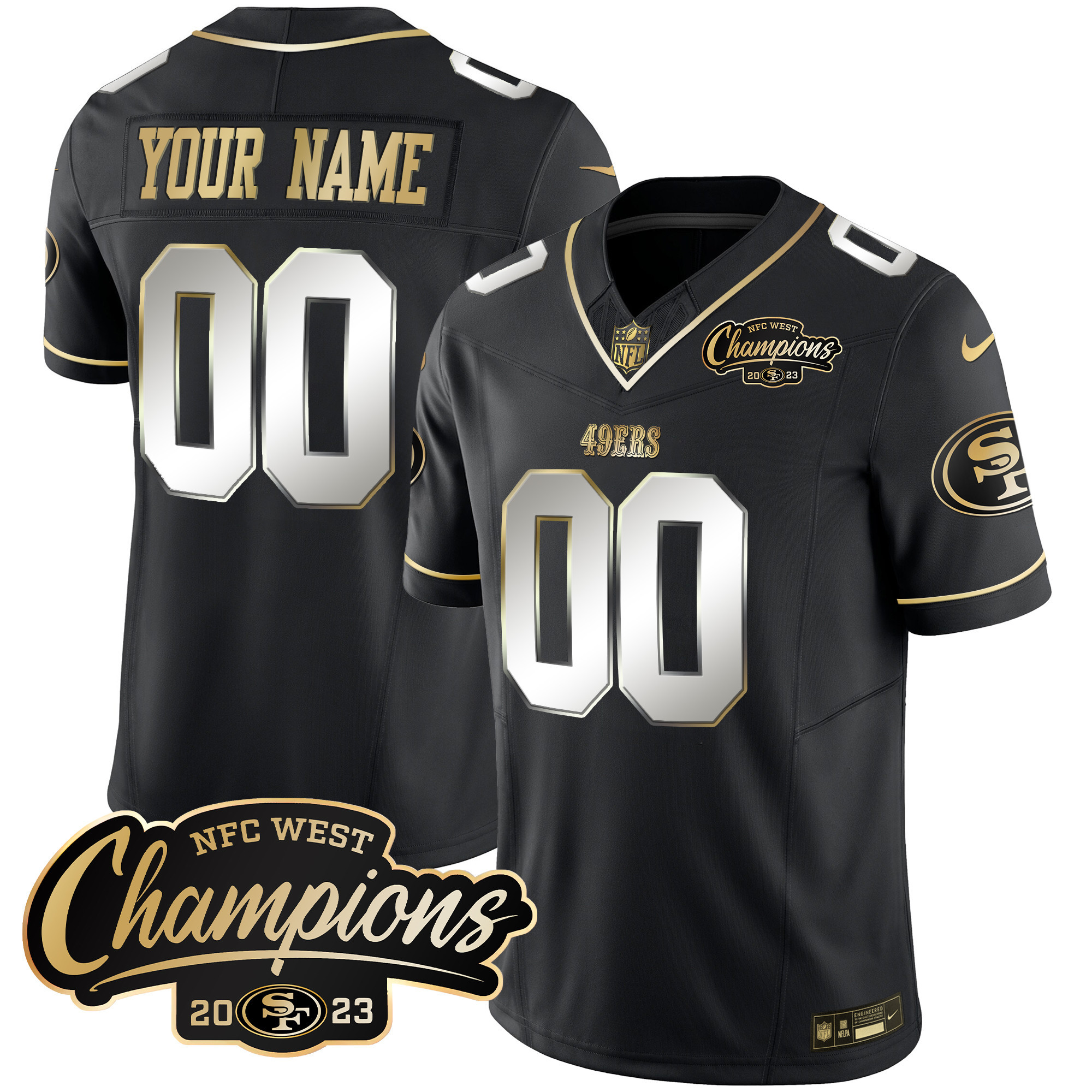 Men's San Francisco 49ers 2023 NFC West Champions Patch Vapor Custom Black Limited Jersey - All Stitched