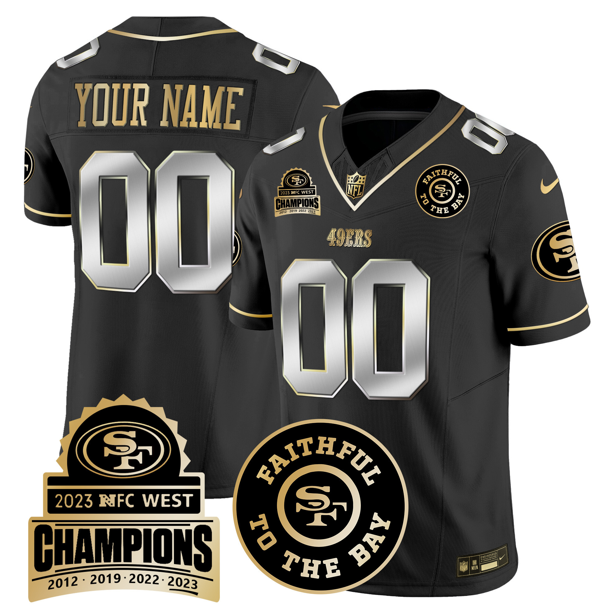 Men's San Francisco 49ers 2023 NFC West Champions Patch Vapor Custom Black Limited Jersey V3 - All Stitched