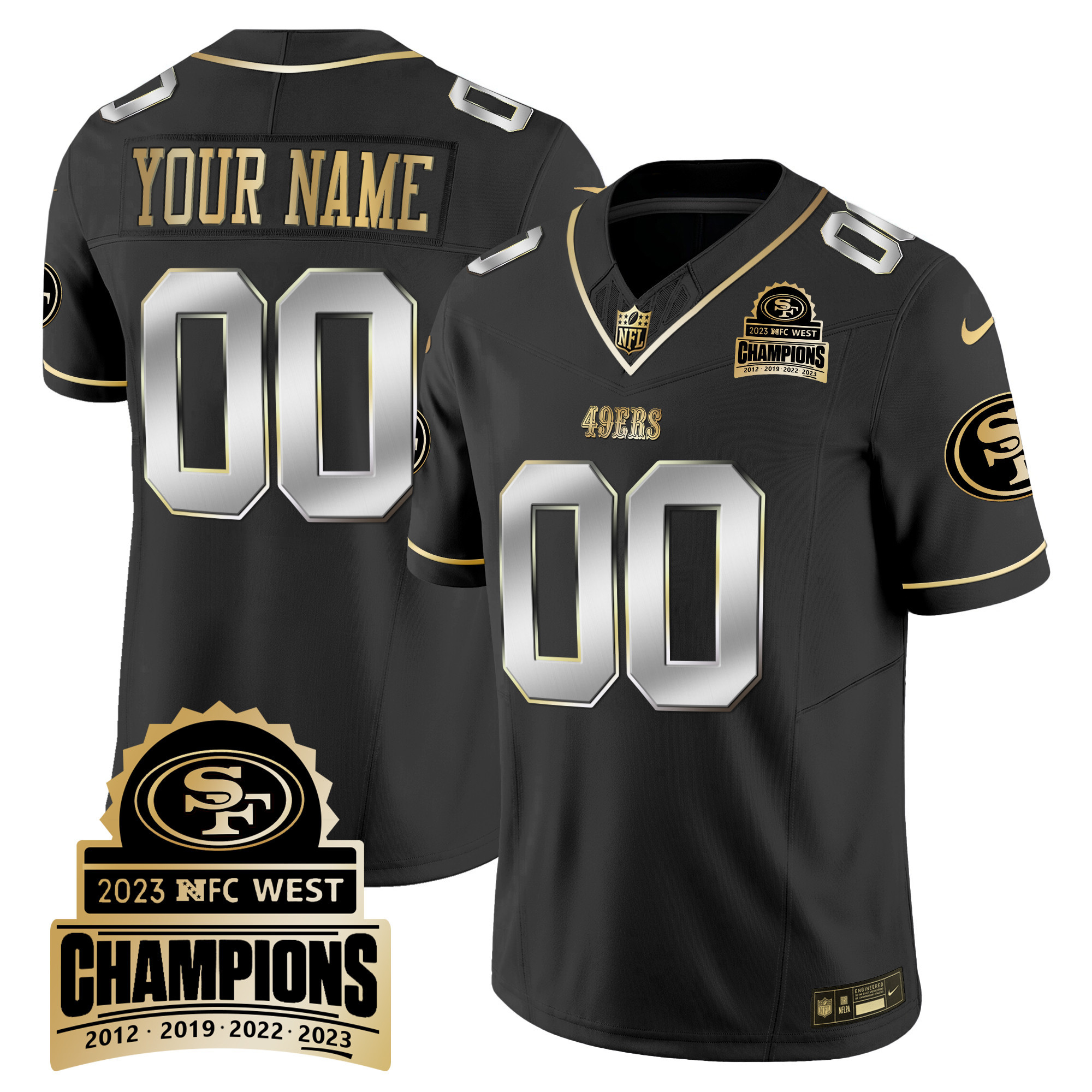 Men's San Francisco 49ers 2023 NFC West Champions Patch Vapor Custom Black Limited Jersey V4 - All Stitched