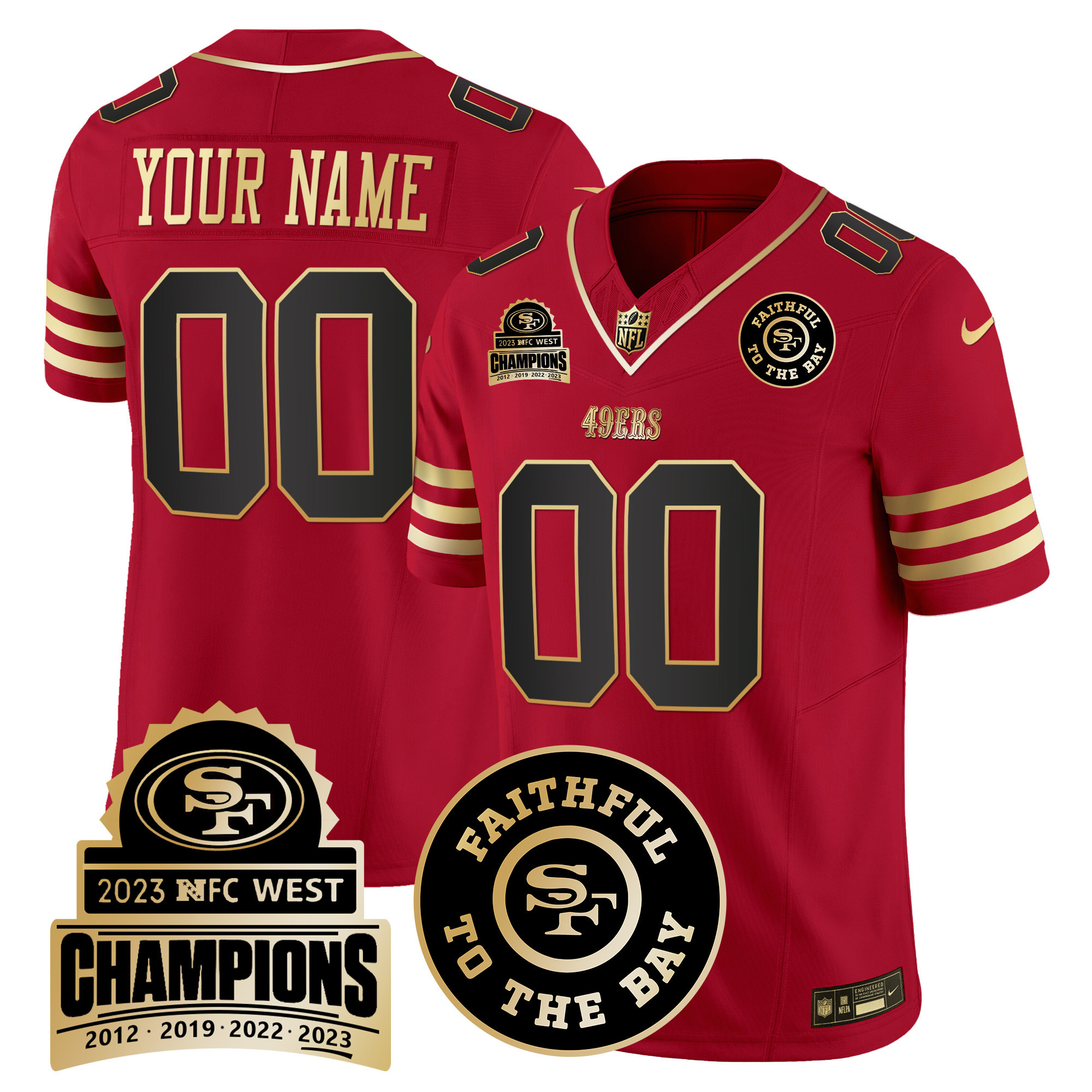Men's San Francisco 49ers 2023 NFC West Champions Patch Vapor Custom Black Scarlet Jersey V3 - All Stitched
