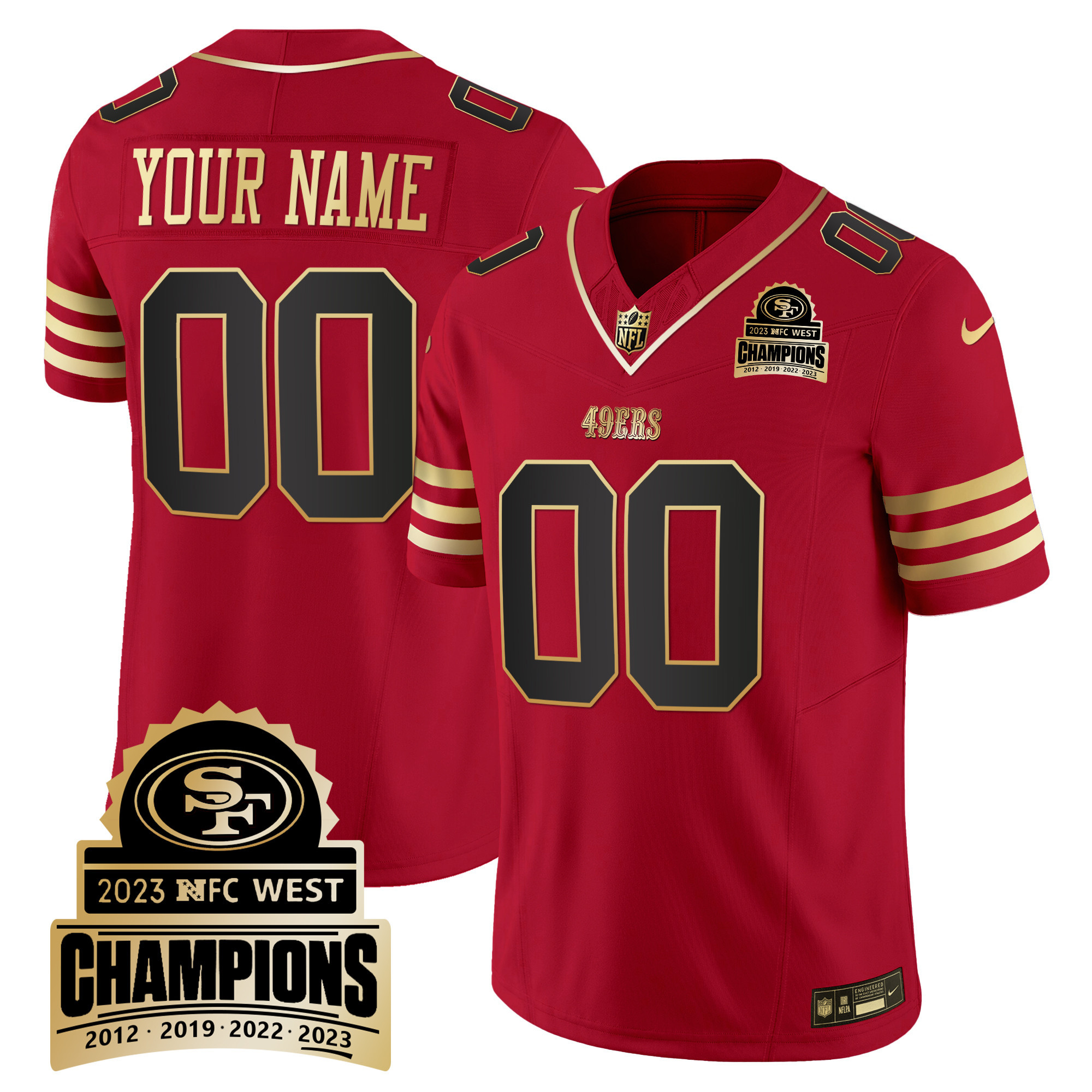 Men's San Francisco 49ers 2023 NFC West Champions Patch Vapor Custom Black Scarlet Jersey V4 - All Stitched