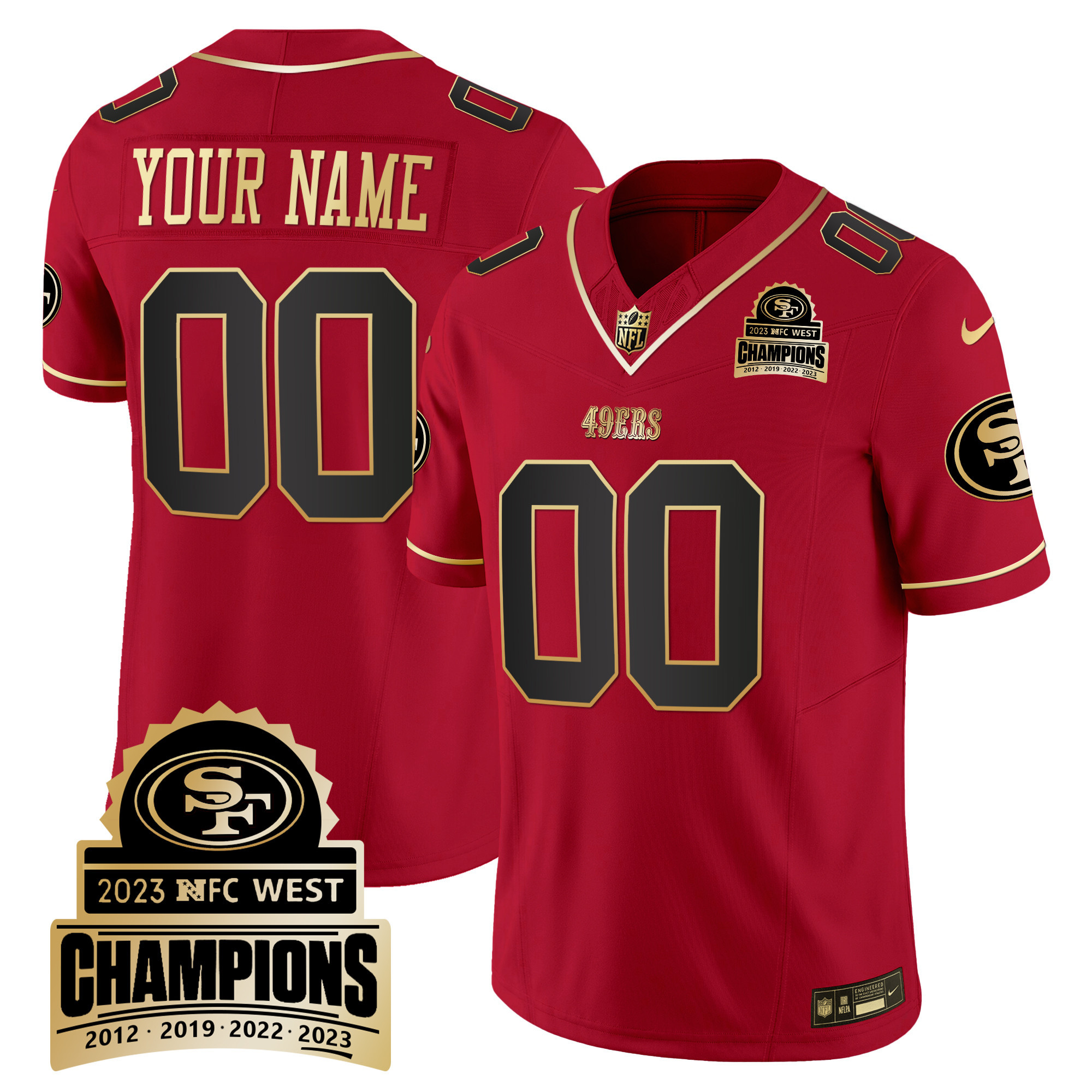 Men's San Francisco 49ers 2023 NFC West Champions Patch Vapor Custom Scarlet Limited Jersey V4 - All Stitched
