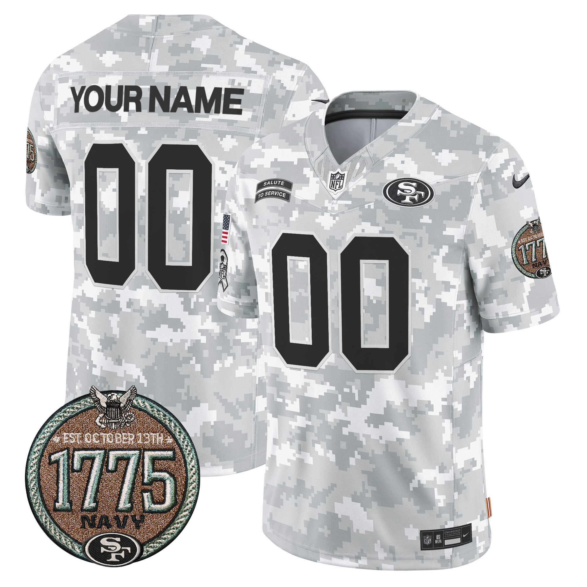 Men's San Francisco 49ers 2024 Salute to Service Establishment Year Patch Vapor Limited Custom Navy Jersey - All Stitched