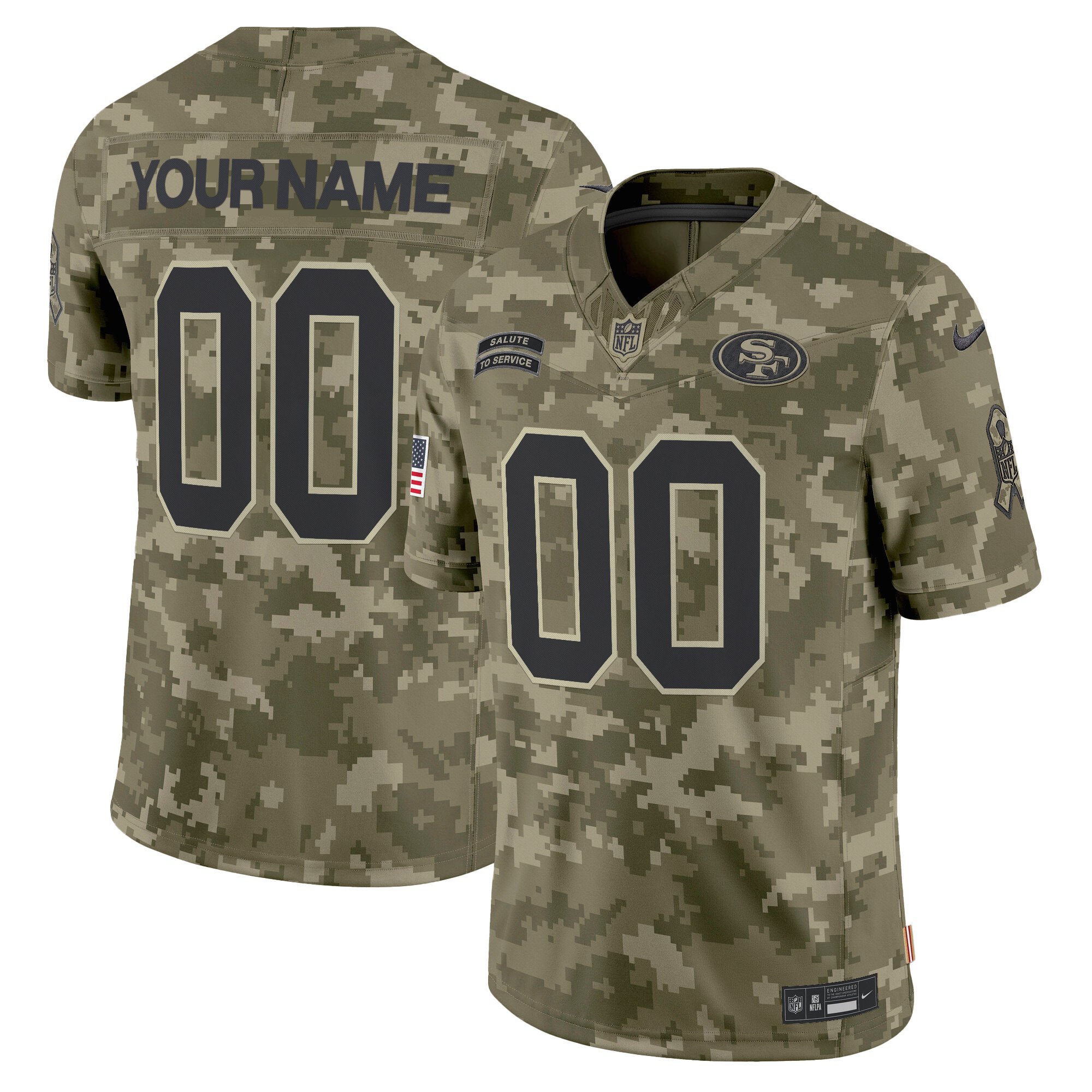 Men's San Francisco 49ers 2024 Salute to Service Vapor Limited Custom Olive Camo Jersey - All stitched
