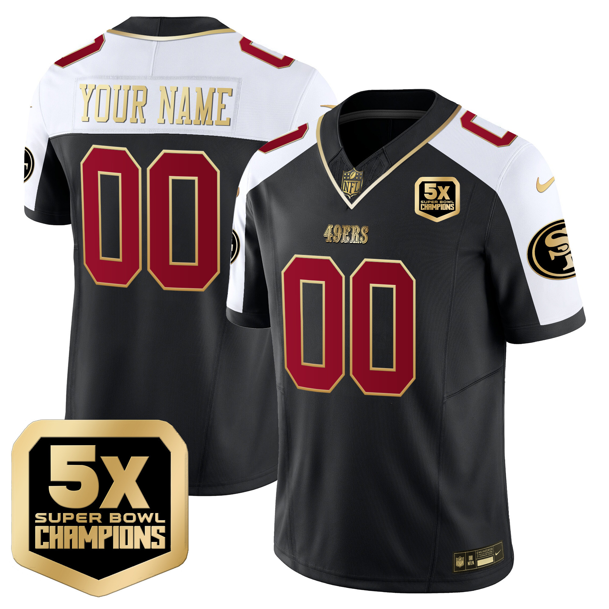 Men's San Francisco 49ers 5x Super Bowl Champions Vapor Limited Custom Black Alternate Jersey - All Stitched