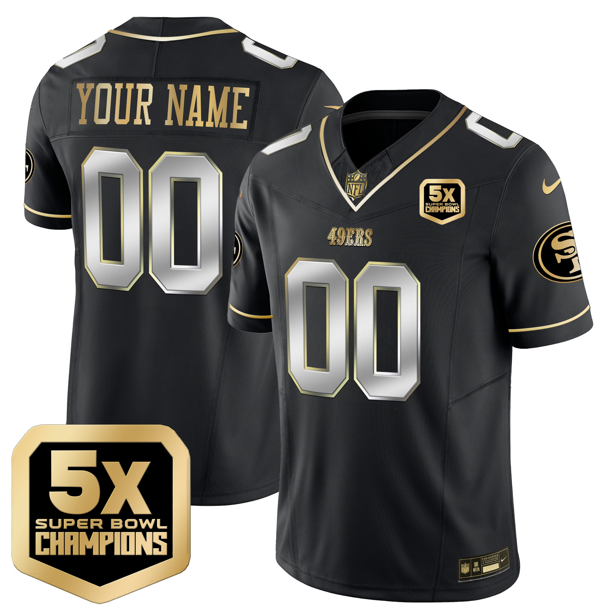 Men's San Francisco 49ers 5x Super Bowl Champions Vapor Limited Custom Black Limited Jersey - All Stitched