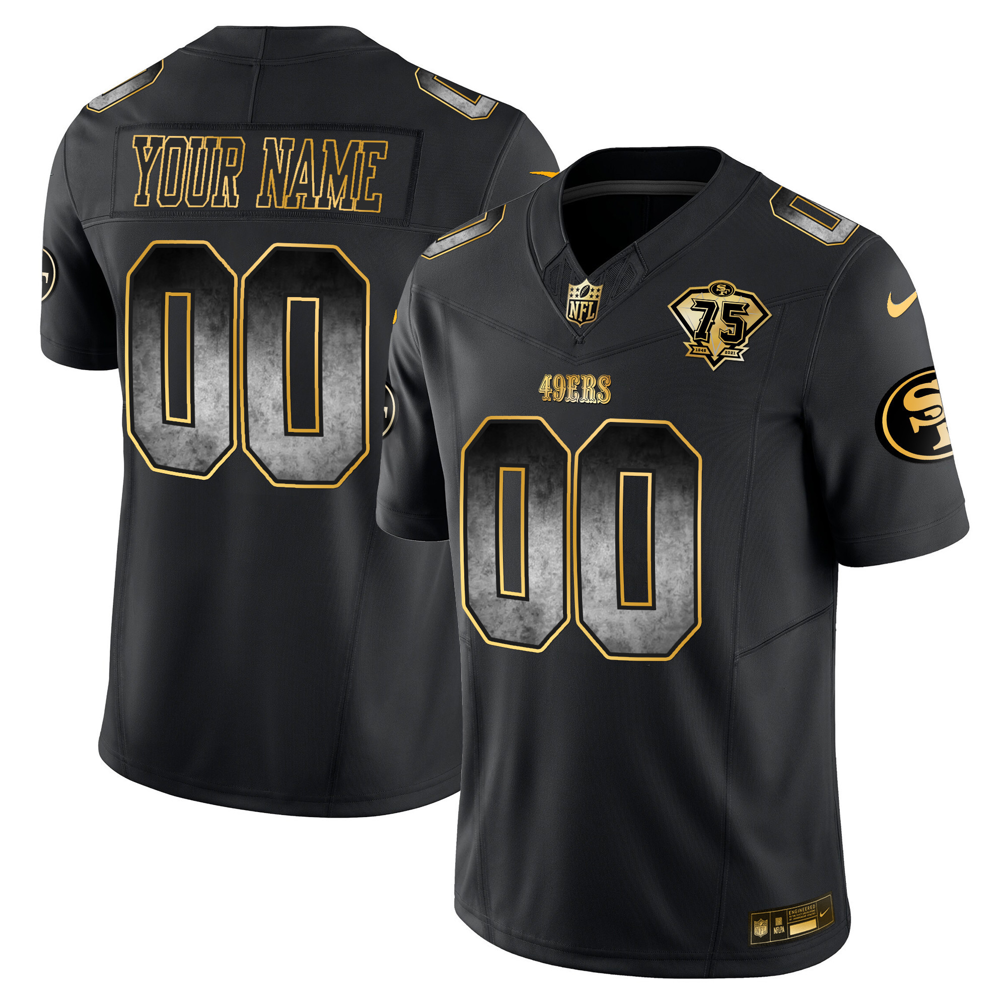 Men's San Francisco 49ers Arch Smoke Vapor Custom Black Gold Jersey - All Stitched