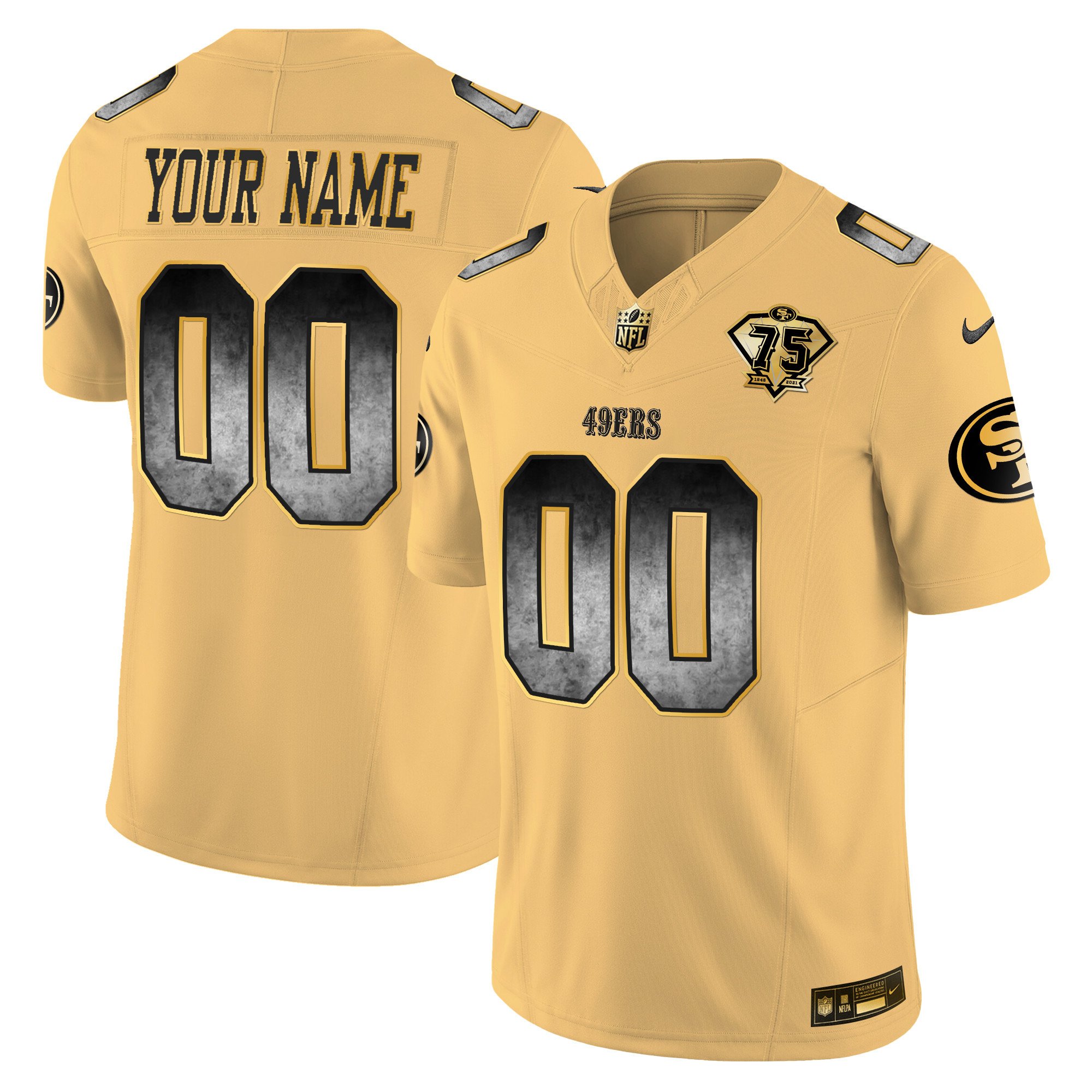 Men's San Francisco 49ers Arch Smoke Vapor Custom Gold Jersey - All Stitched