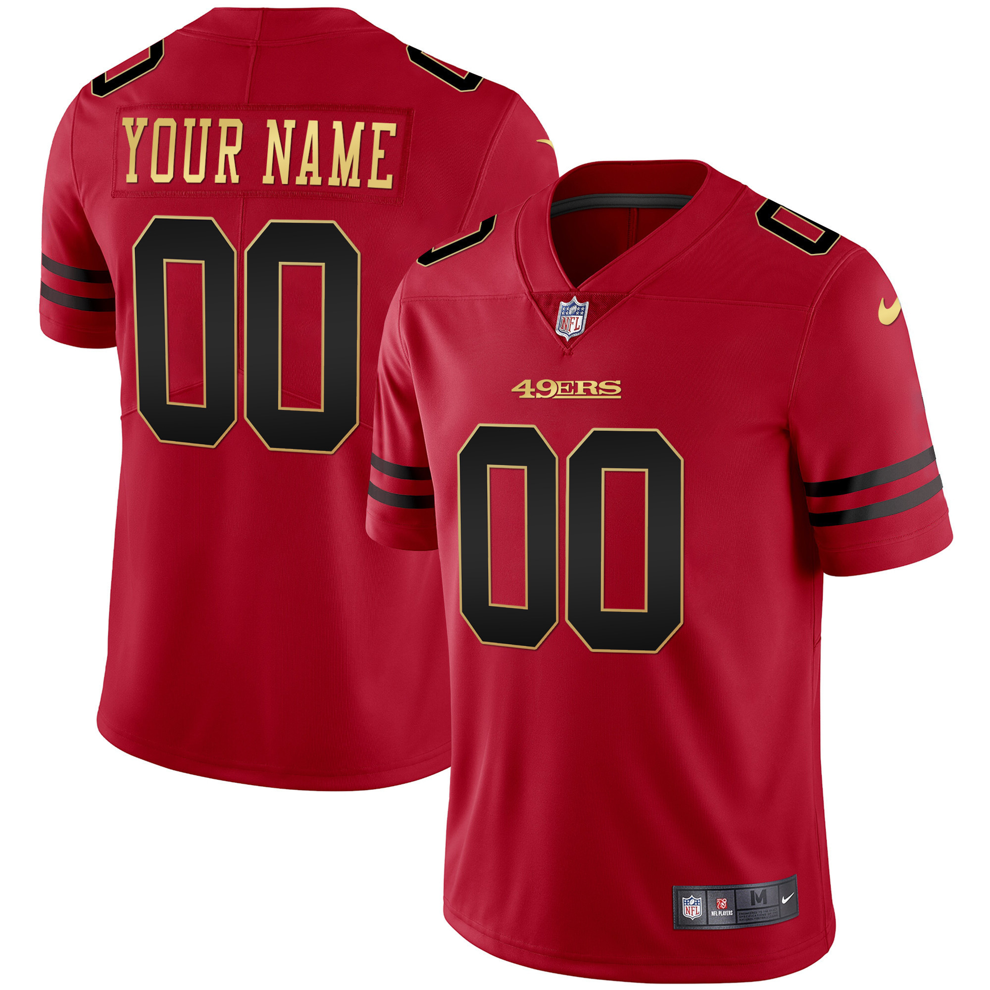 Men's San Francisco 49ers Black Red Gold Blooded Custom Red Jersey - All Stitched