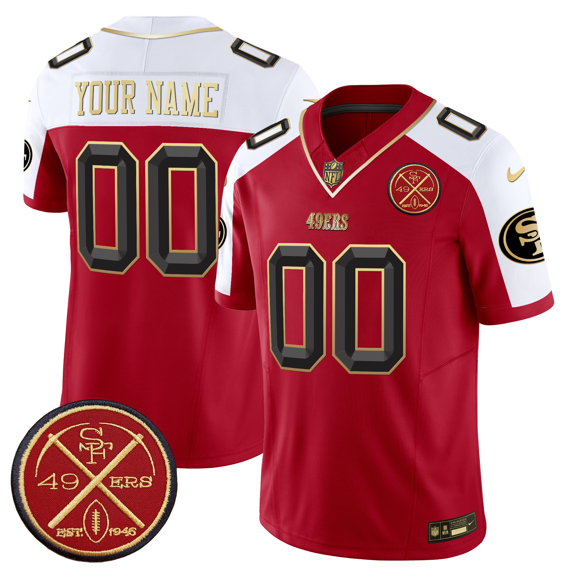 Men's San Francisco 49ers Est.1946 Patch Vapor Limited Custom Alternate Jersey V2 - All Stitched
