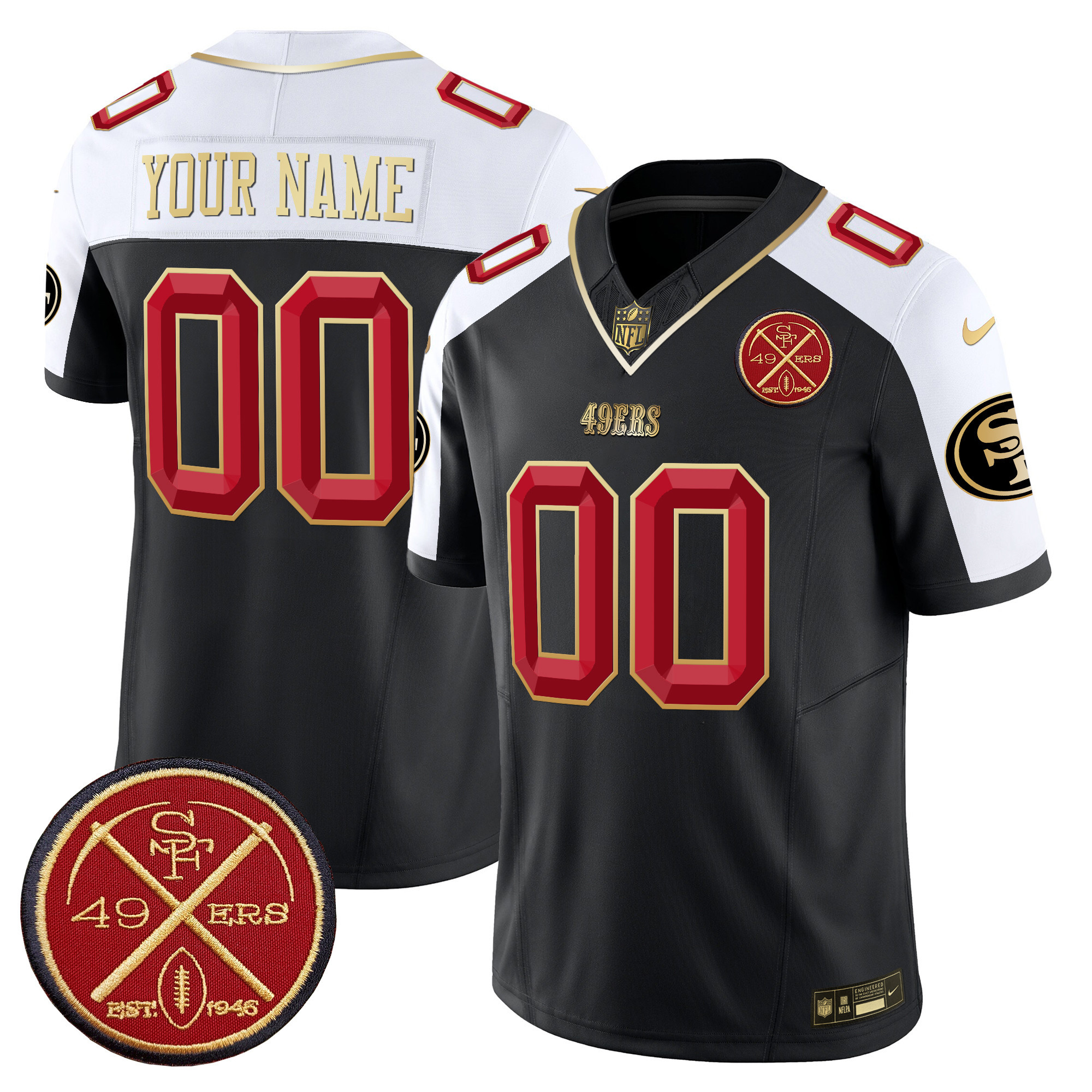 Men's San Francisco 49ers Est.1946 Patch Vapor Limited Custom Black Alternate Jersey V2 - All Stitched