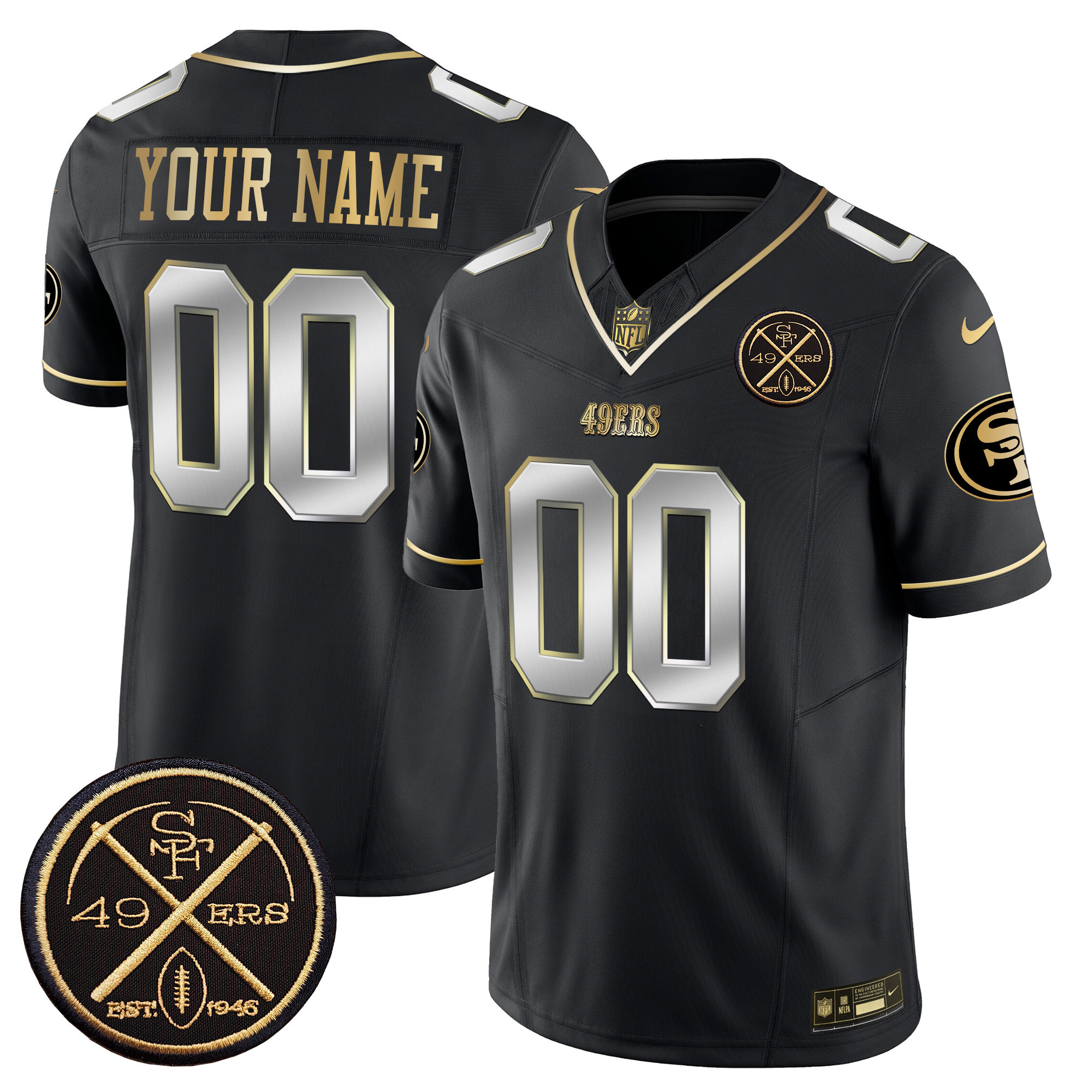 Men's San Francisco 49ers Est.1946 Patch Vapor Limited Custom Black Limited Jersey - All Stitched