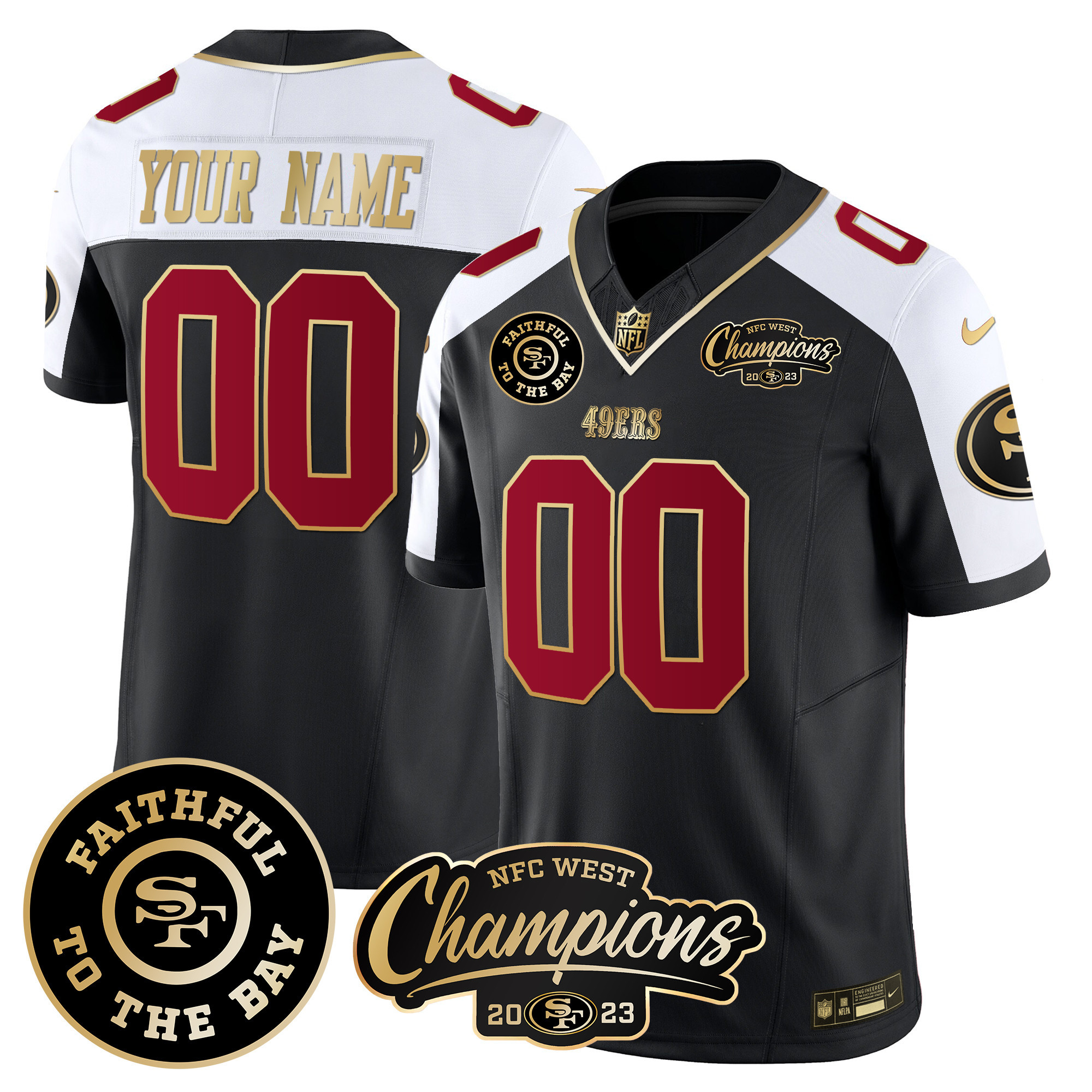 Men's San Francisco 49ers Faithful & 2023 NFC West Champions Patch Vapor Custom Black Alternate Jersey - All Stitched