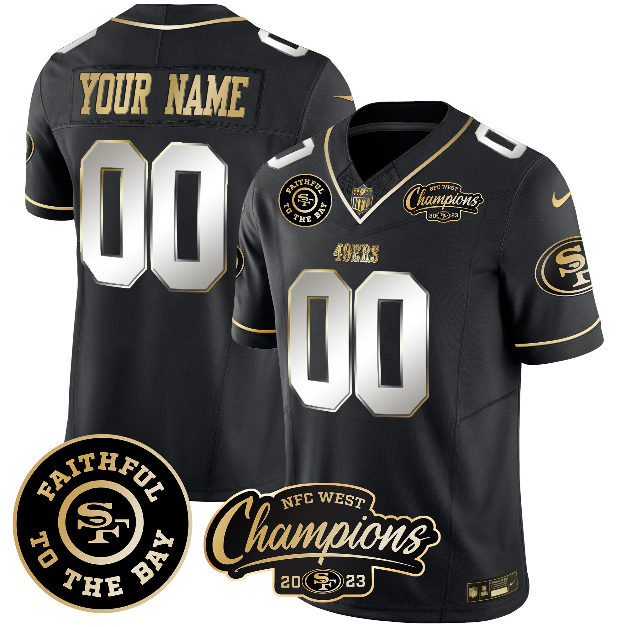 Men's San Francisco 49ers Faithful & 2023 NFC West Champions Patch Vapor Custom Black Limited Jersey - All Stitched