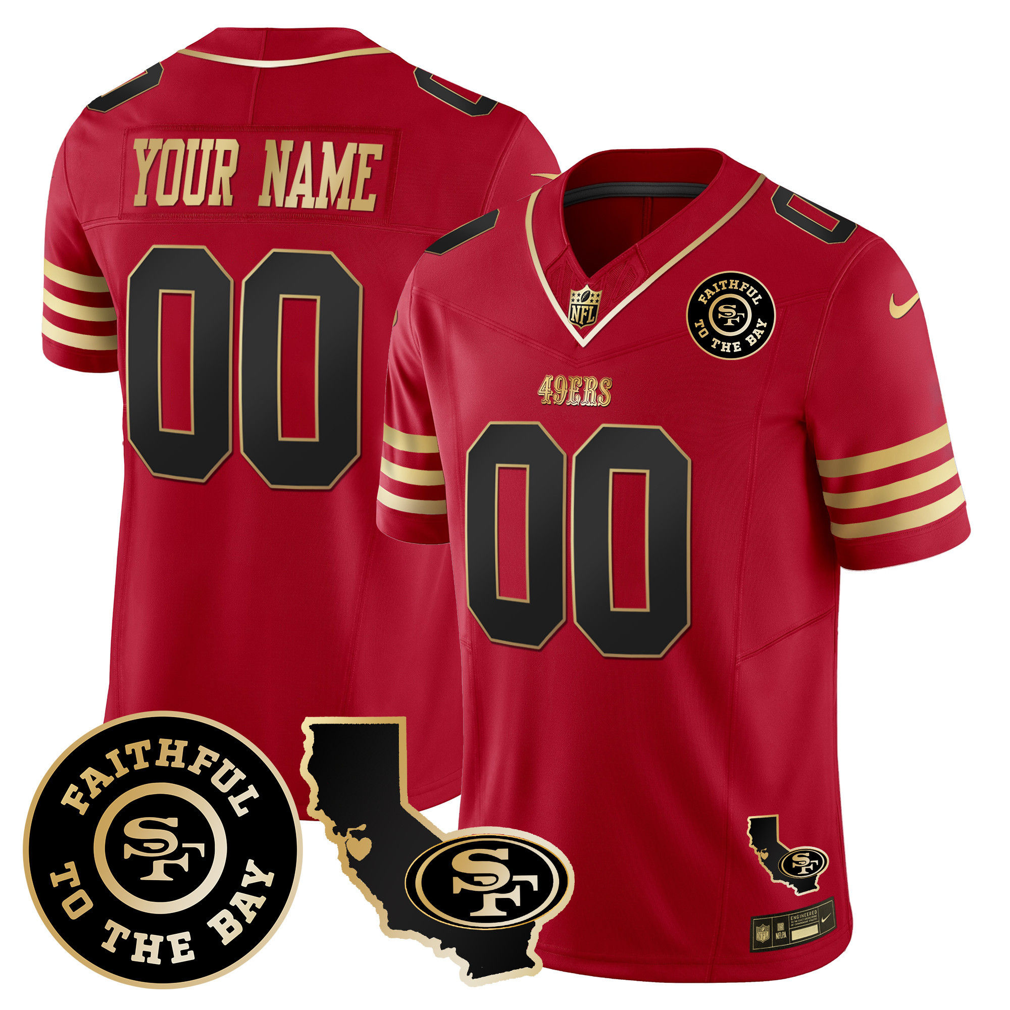 Men's San Francisco 49ers Faithful & California Patch Vapor Custom Black Scarlet Jersey - All Stitched