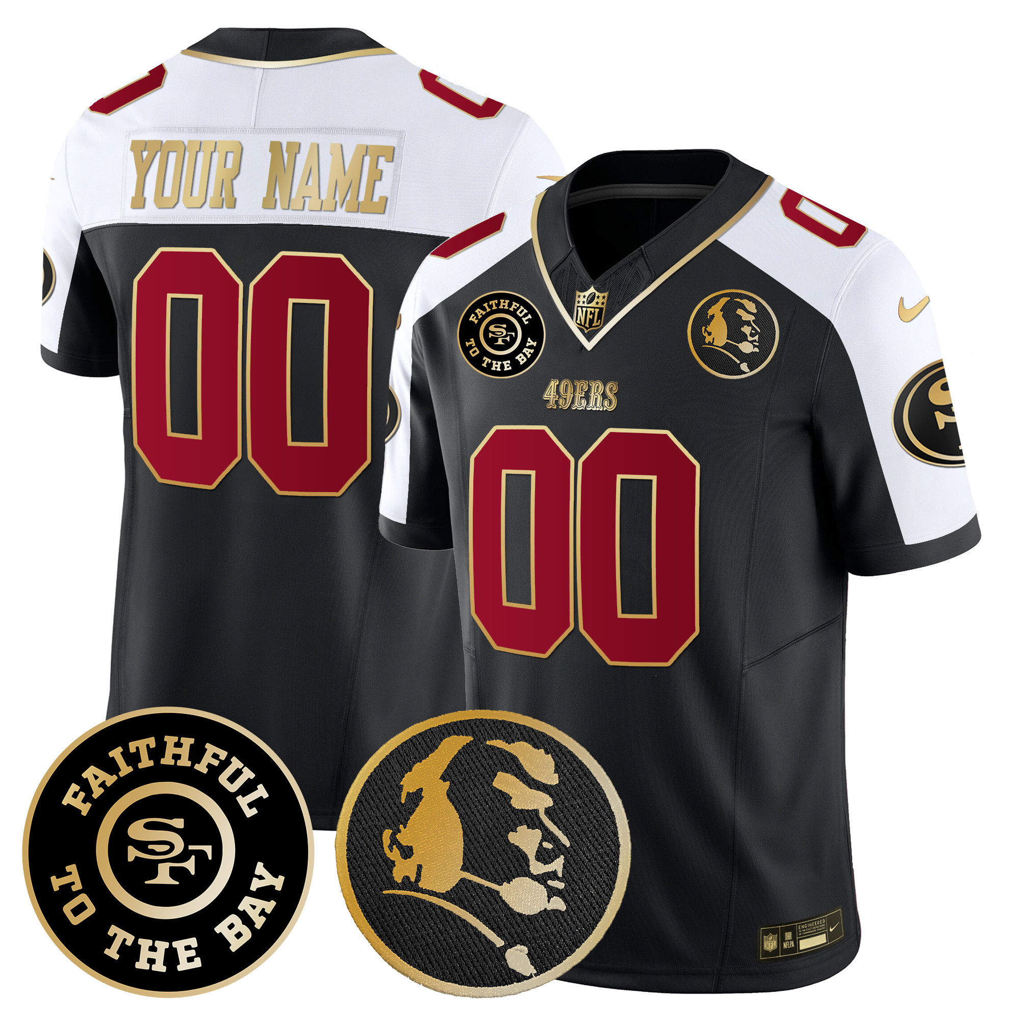 Men's San Francisco 49ers Faithful & John Madden Patch Vapor Custom Black Alternate Jersey - All Stitched