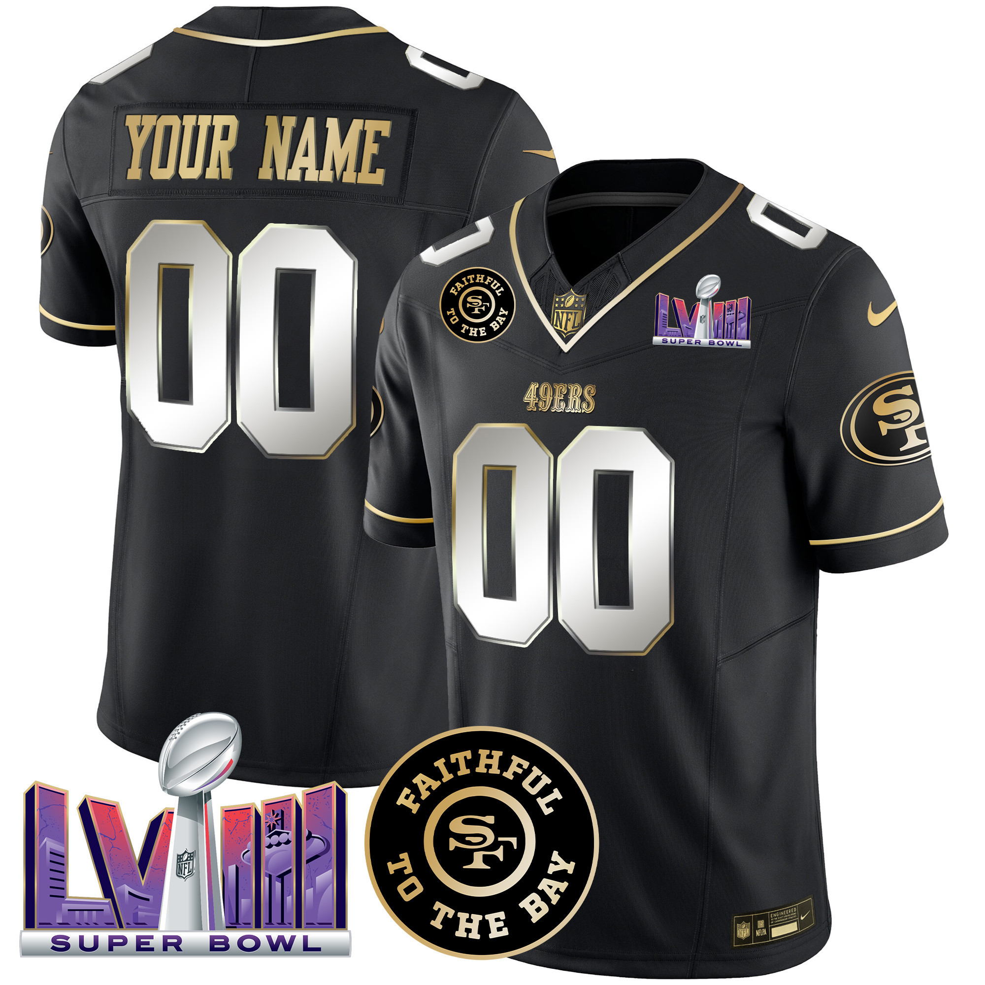 Men's San Francisco 49ers Faithful & Super Bowl LVIII Patch Vapor Custom Black Limited Jersey - All Stitched