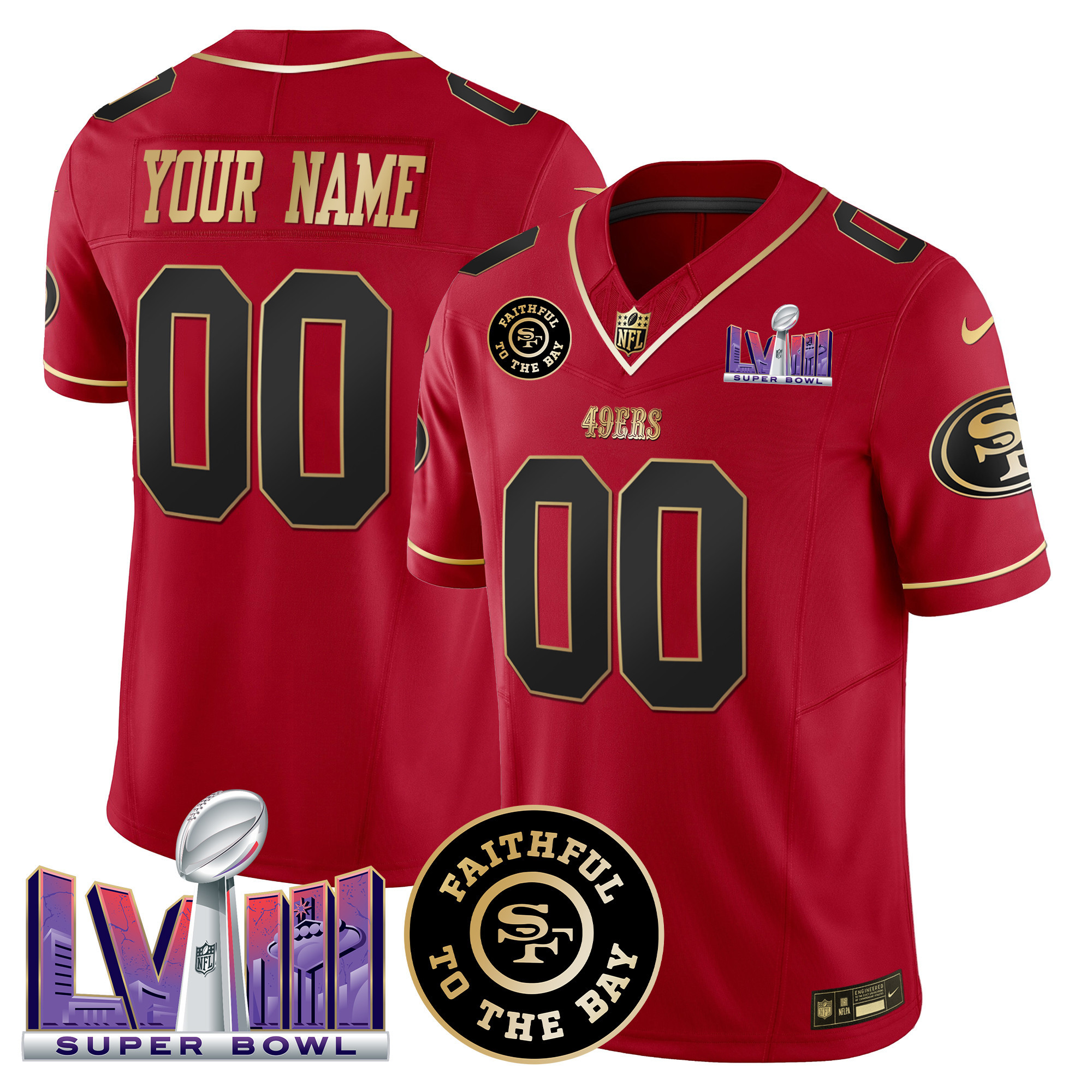 Men's San Francisco 49ers Faithful & Super Bowl LVIII Patch Vapor Custom Scarlet Limited Jersey - All Stitched