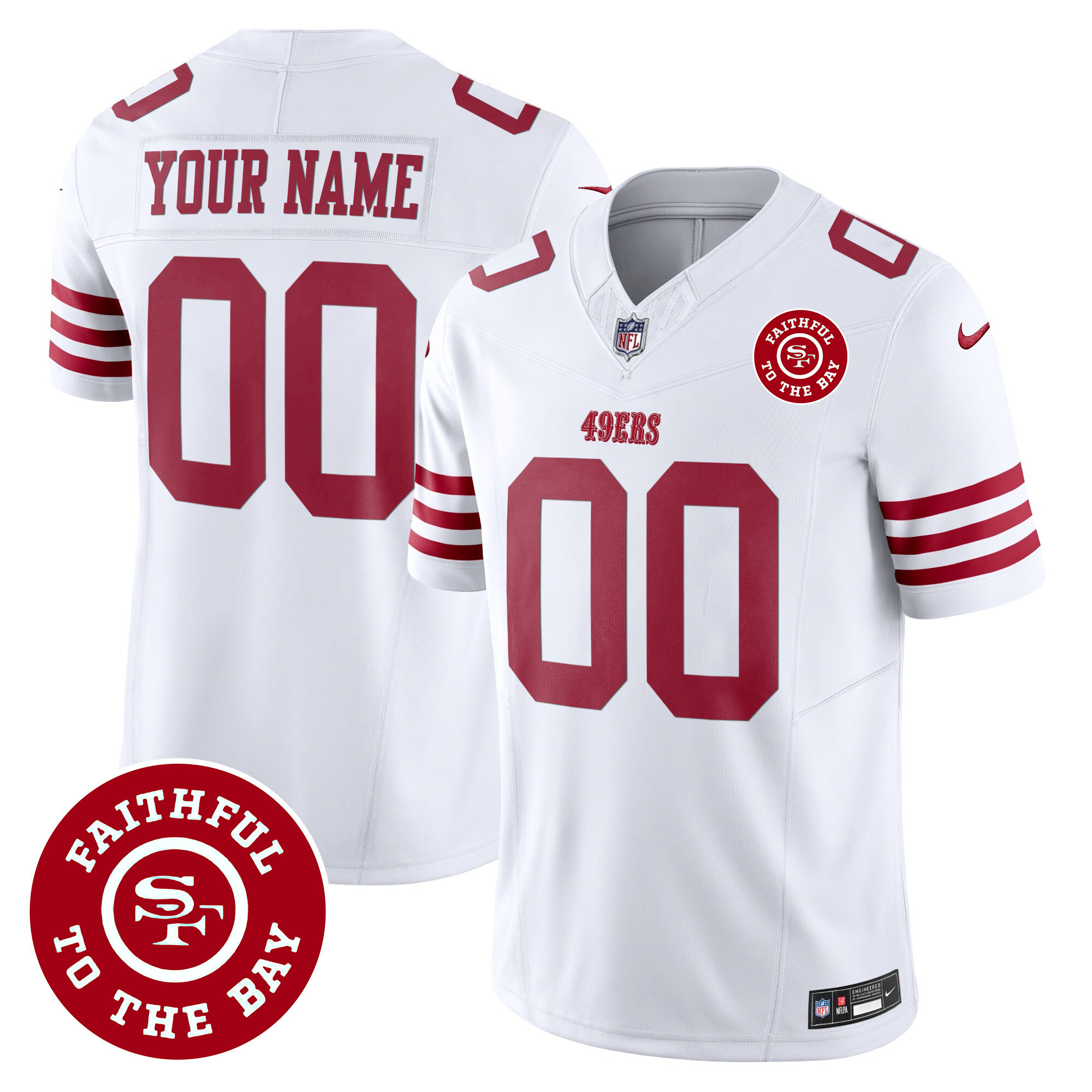 Men's San Francisco 49ers Faithful To The Bay Patch Vapor Custom White Jersey - All Stitched