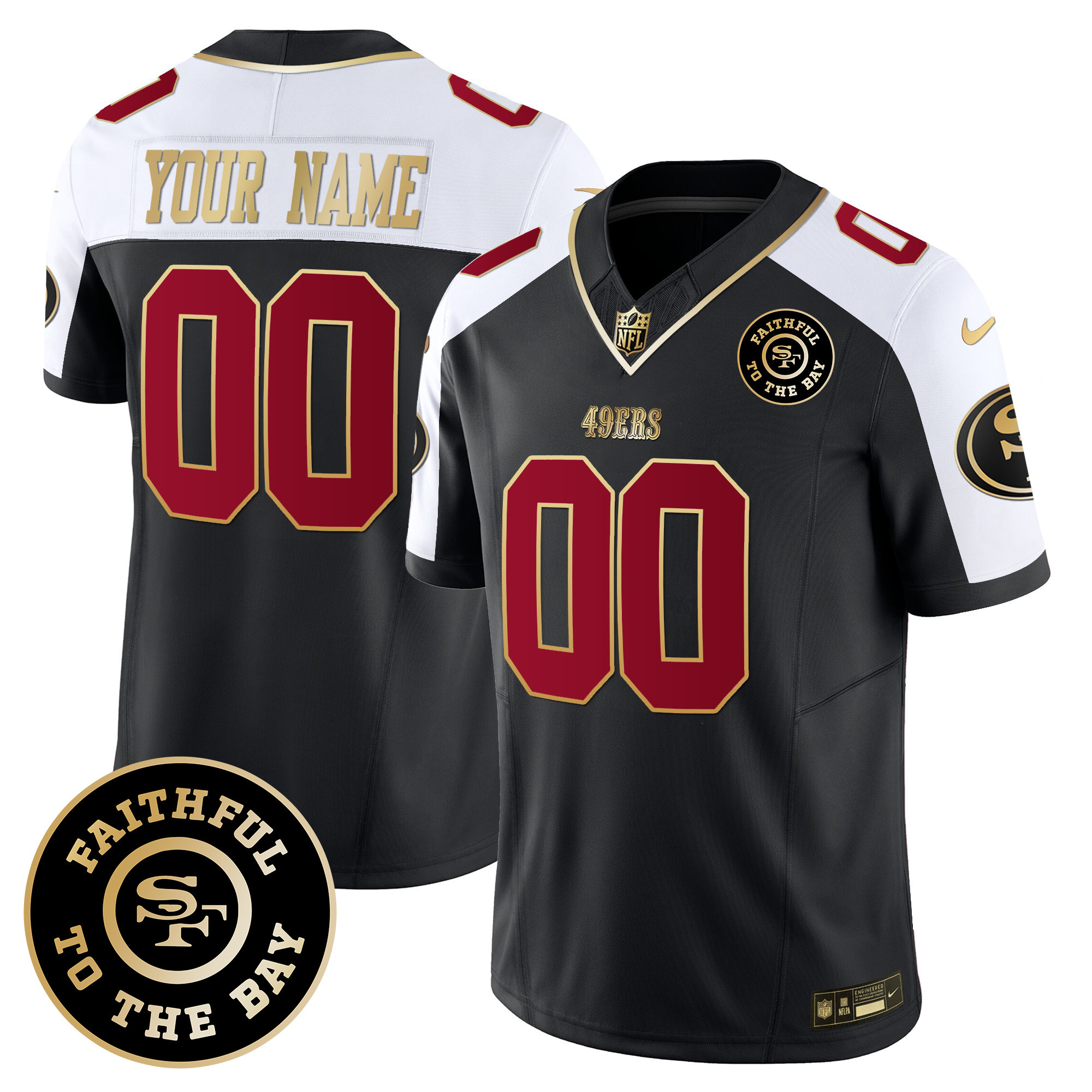 Men's San Francisco 49ers Faithful To The Bay Patch Vapor Limited Custom Black Alternate Jersey V6 - All Stitched