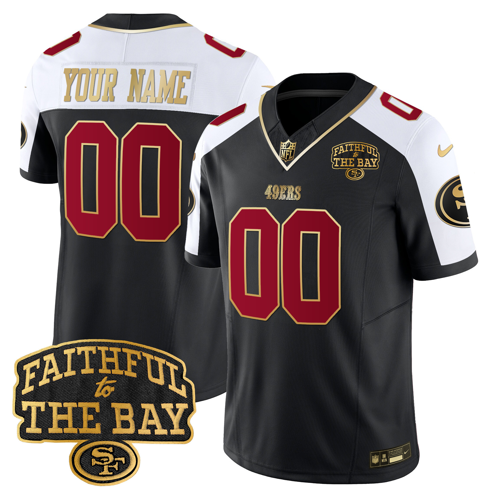 Men's San Francisco 49ers Faithful To The Bay Patch Vapor Limited Custom Black Alternate Jersey V8 - All Stitched