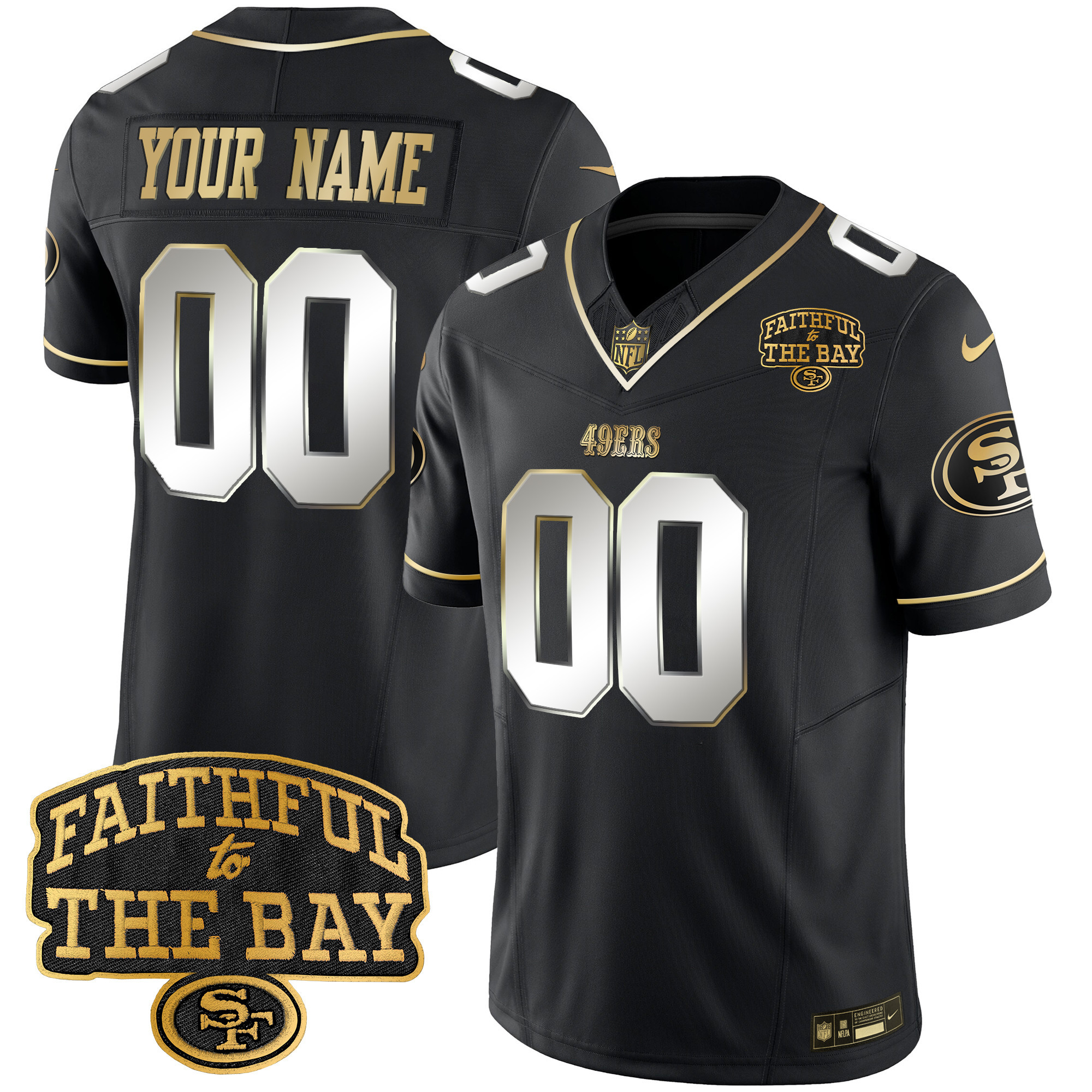 Men's San Francisco 49ers Faithful To The Bay Patch Vapor Limited Custom Black Limited Jersey V8 - All Stitched