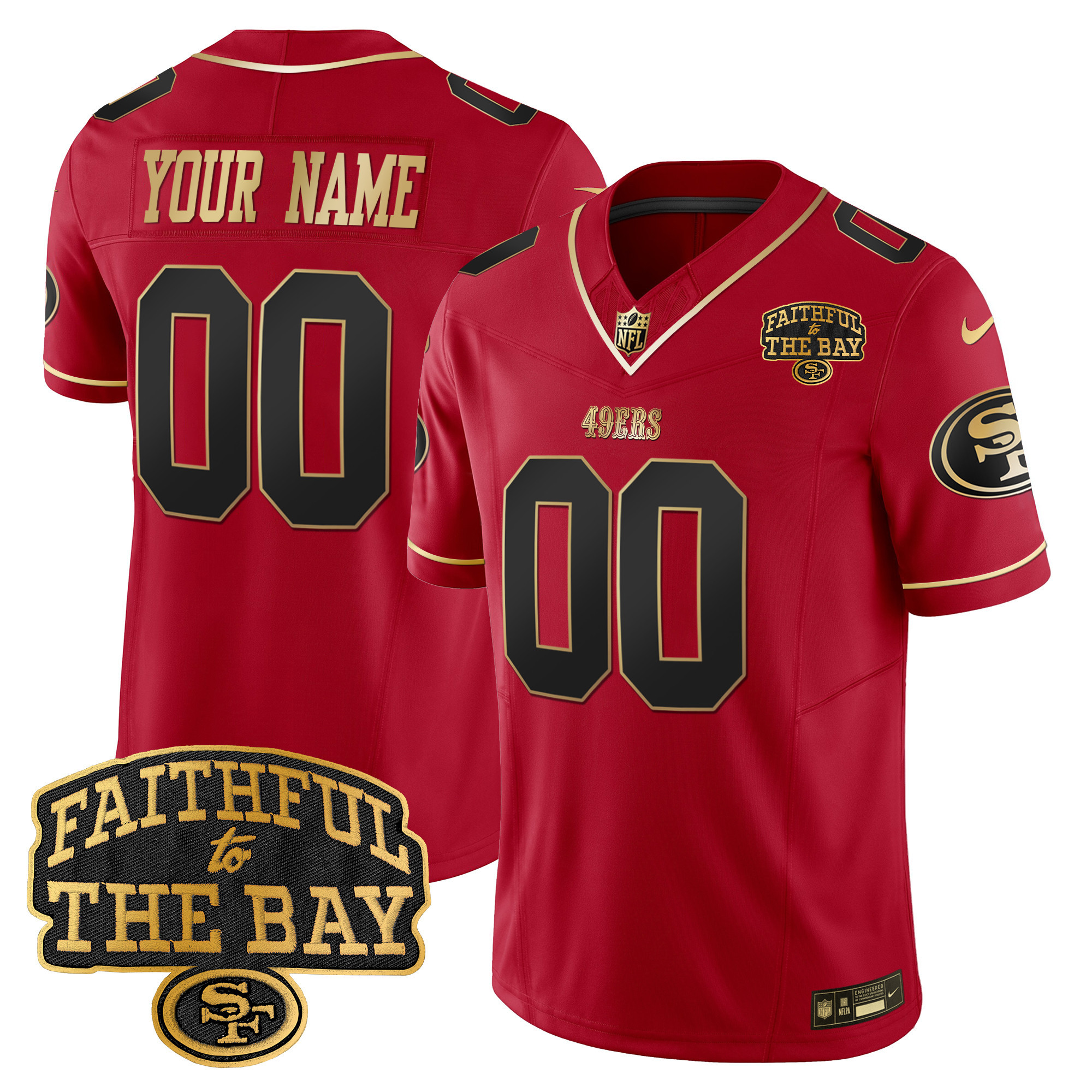 Men's San Francisco 49ers Faithful To The Bay Patch Vapor Limited Custom Scarlet Limited Jersey V8 - All Stitched