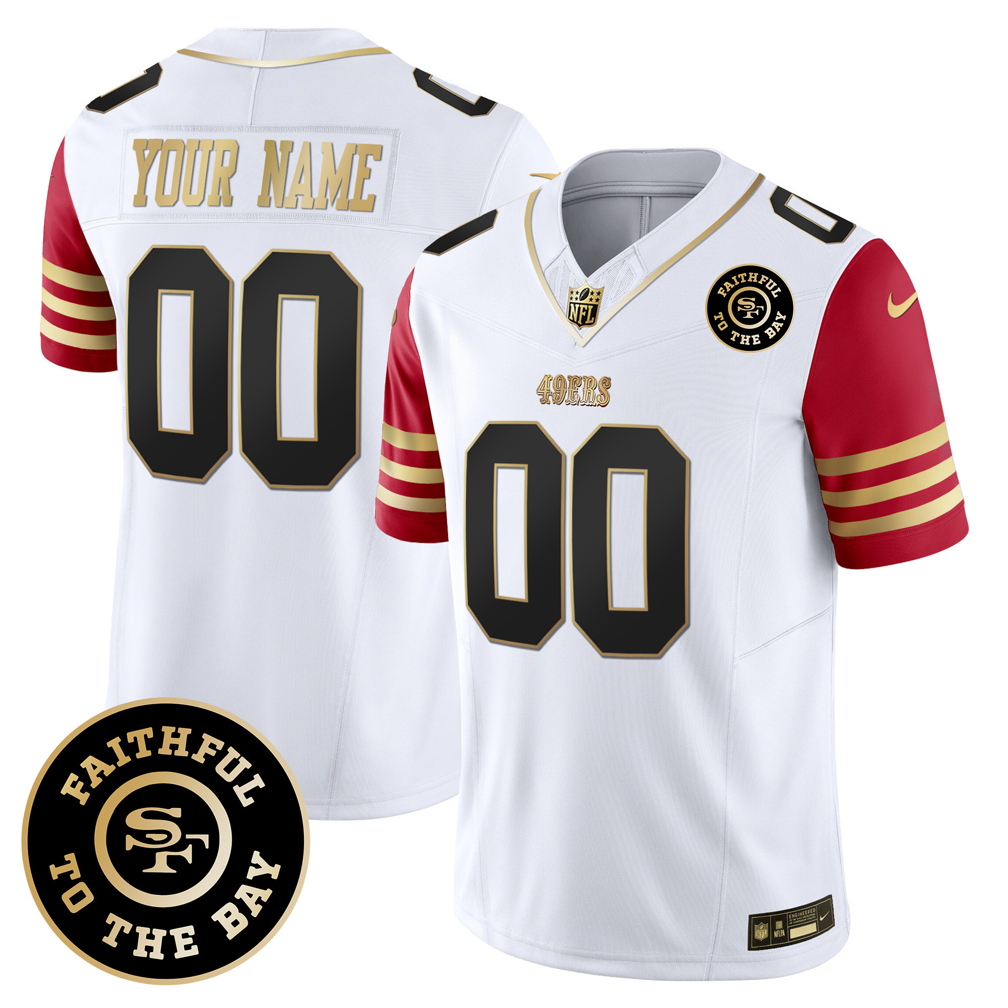Men's San Francisco 49ers Faithful To The Bay Patch Vapor Limited Custom Scarlet Sleeves Jersey - All Stitched