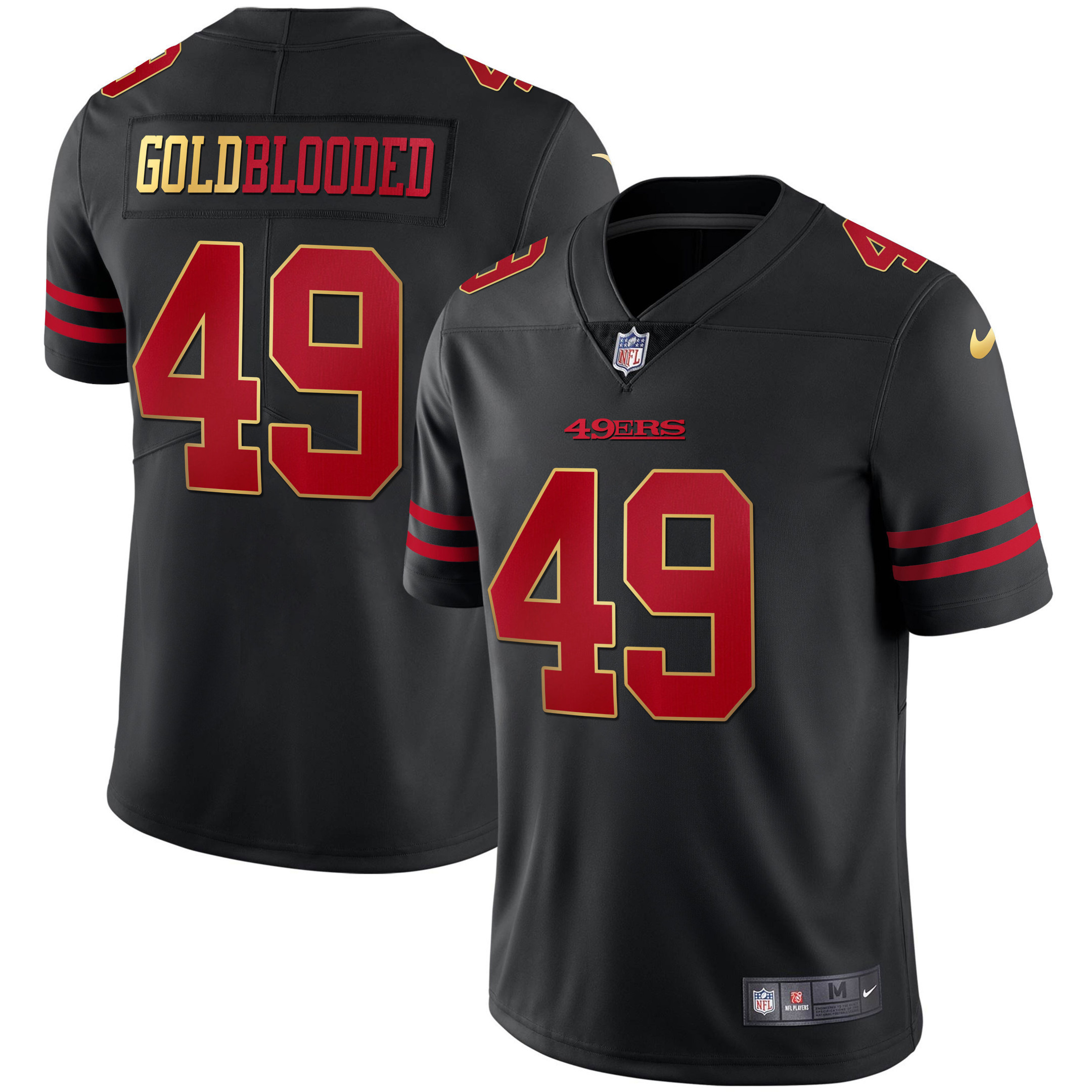 Men's San Francisco 49ers Gold Blooded Black Jersey - All Stitched