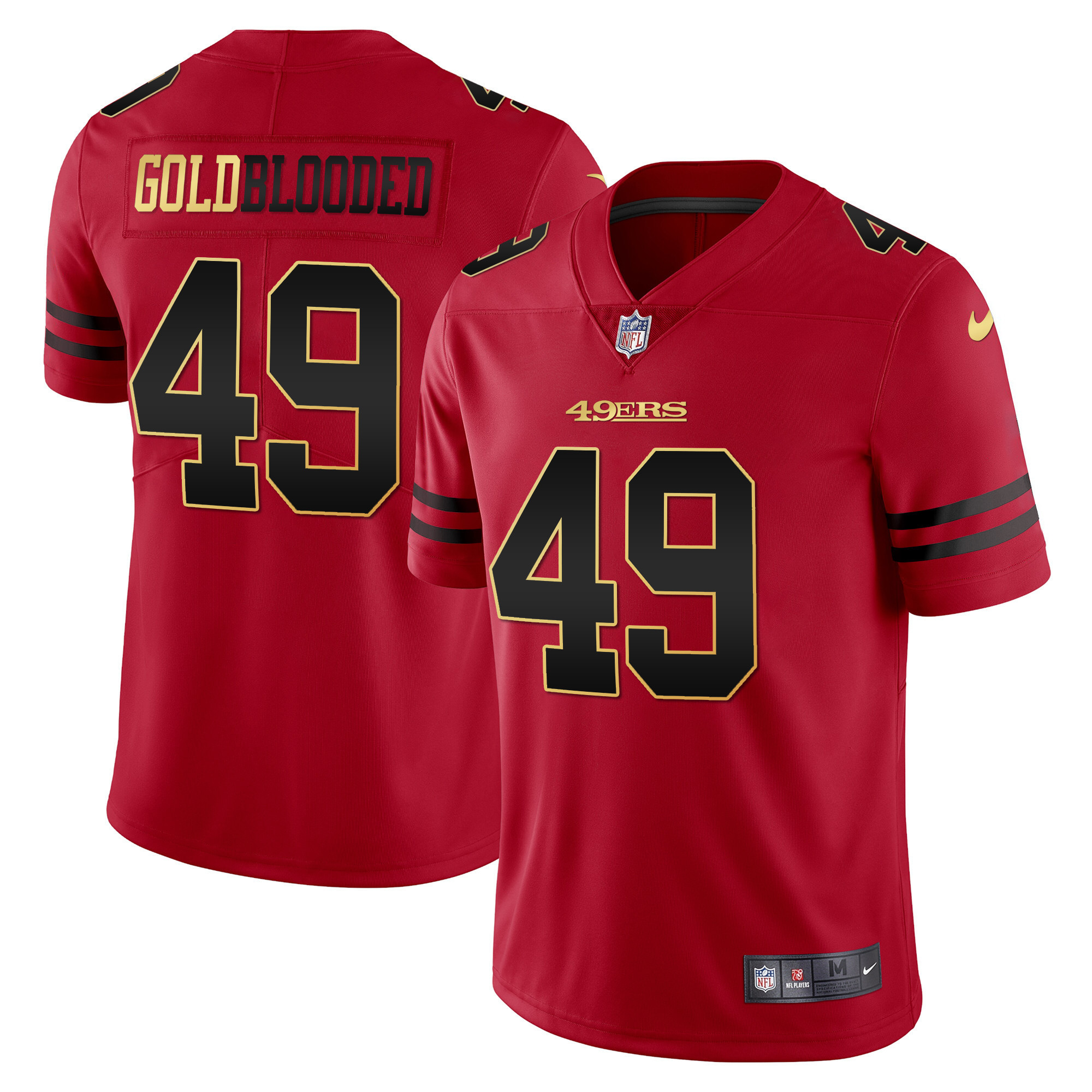 Men's San Francisco 49ers Gold Blooded Red Jersey - All Stitched