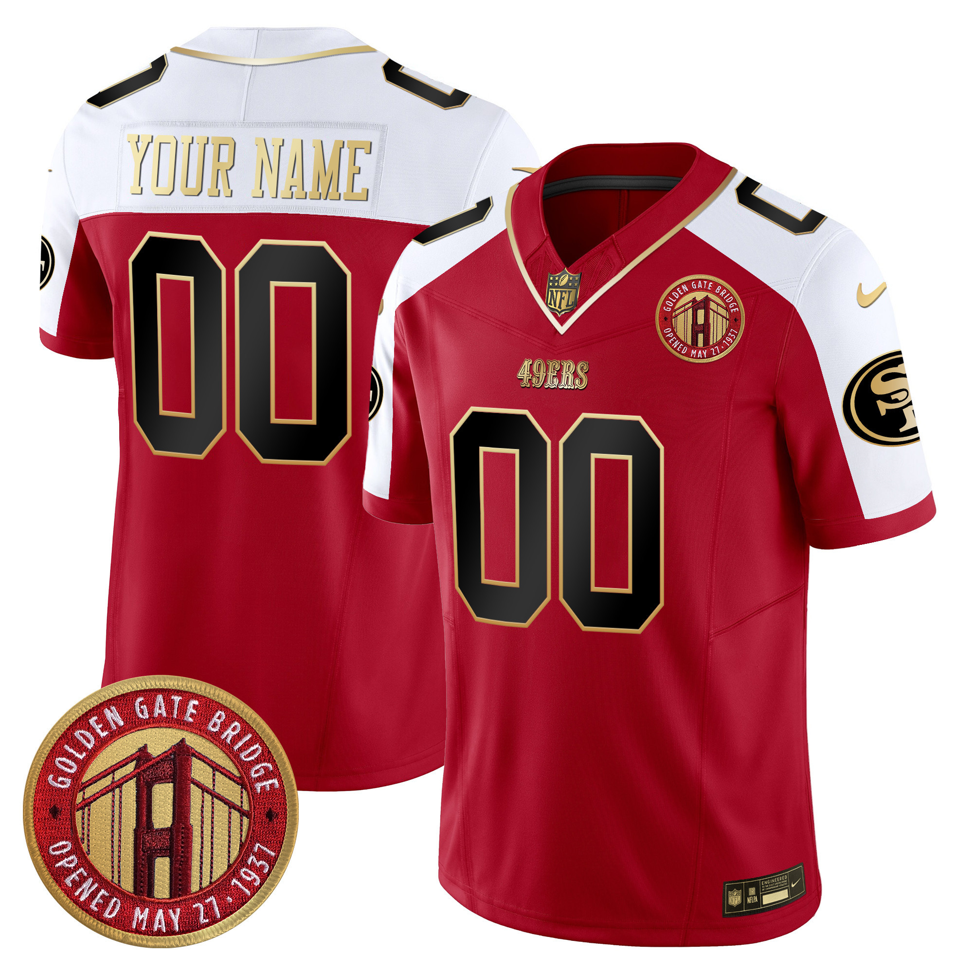 Men's San Francisco 49ers Golden Gate Bridge Patch Vapor Limited Custom Alternate Jersey - All Stitched