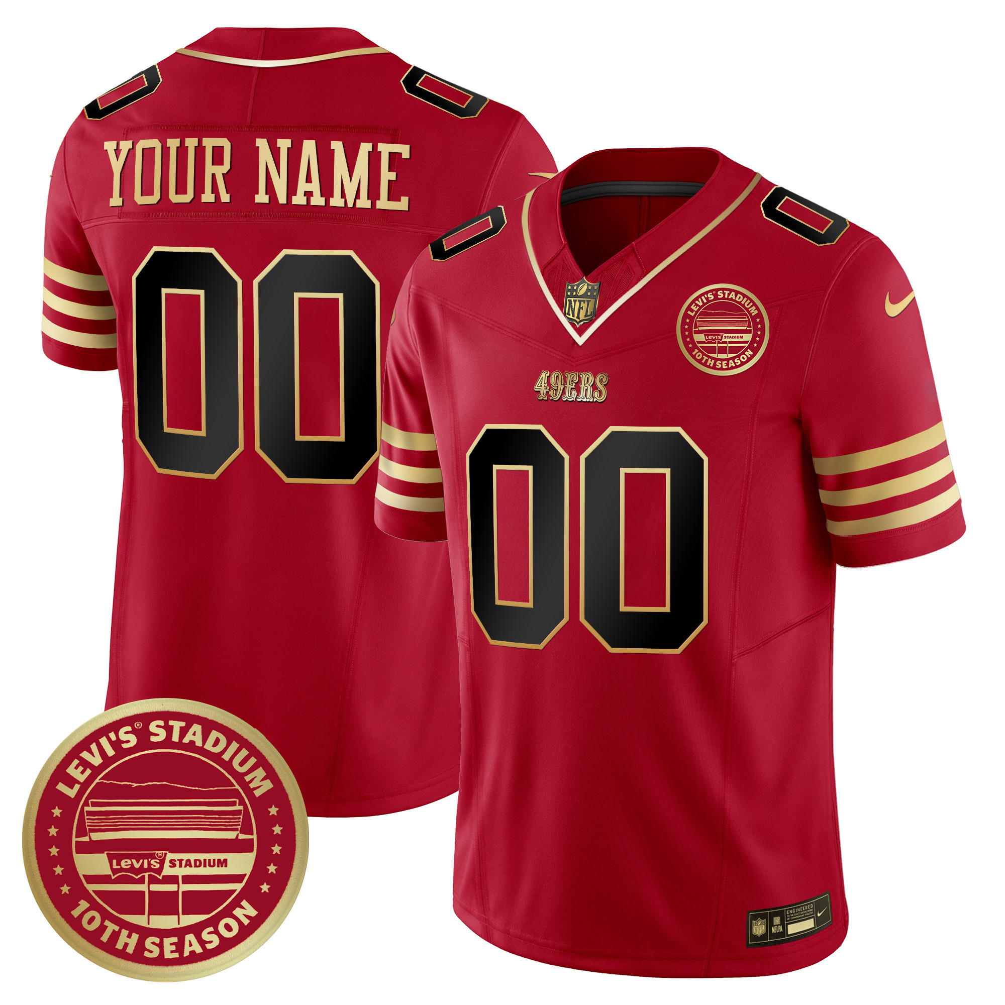 Men's San Francisco 49ers Levi's Stadium 10th Season Patch Vapor Limited Custom Black Scarlet Jersey - All Stitched