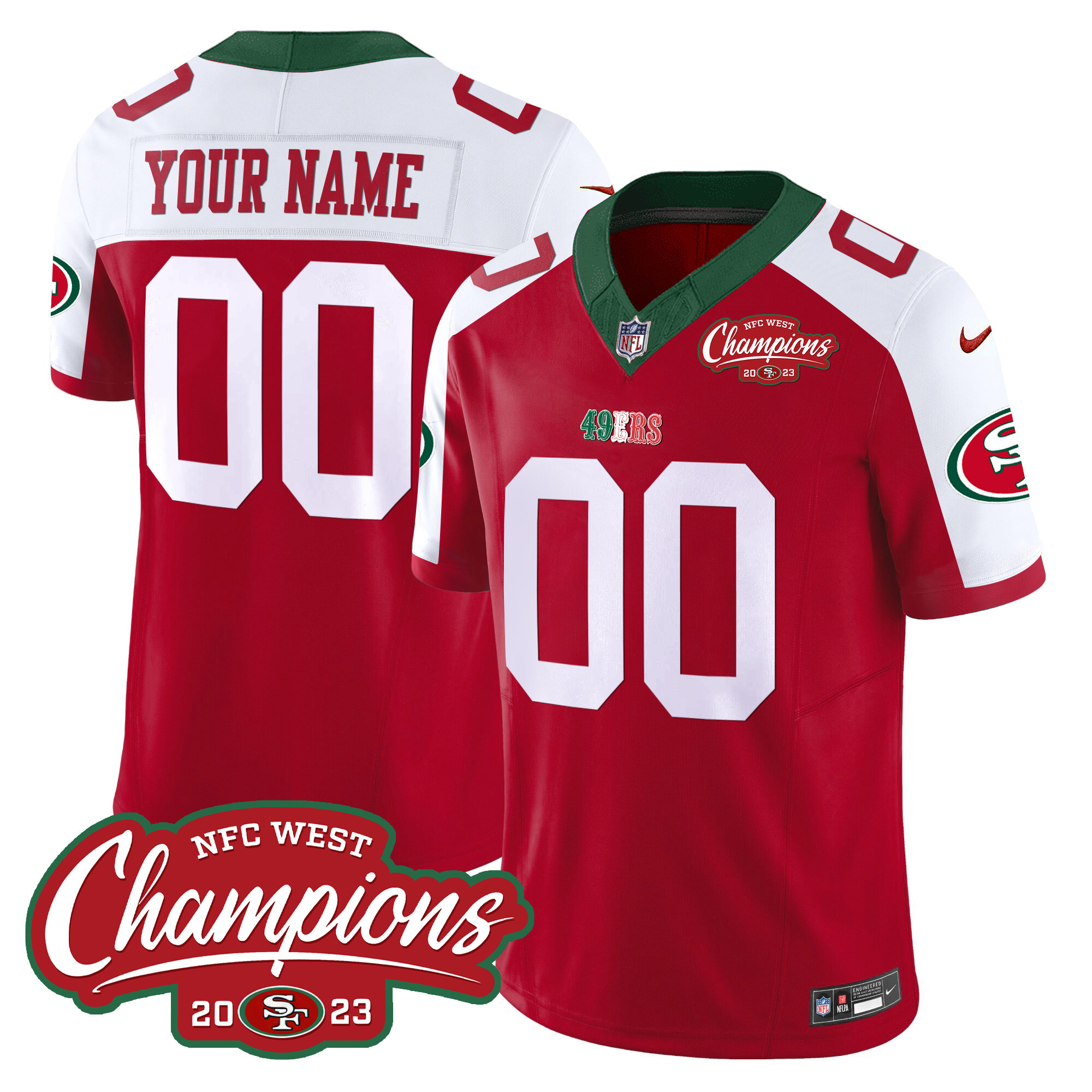 Men's San Francisco 49ers Mexico 2023 NFC West Champions Patch Vapor Custom Red Alternate Jersey - All Stitched