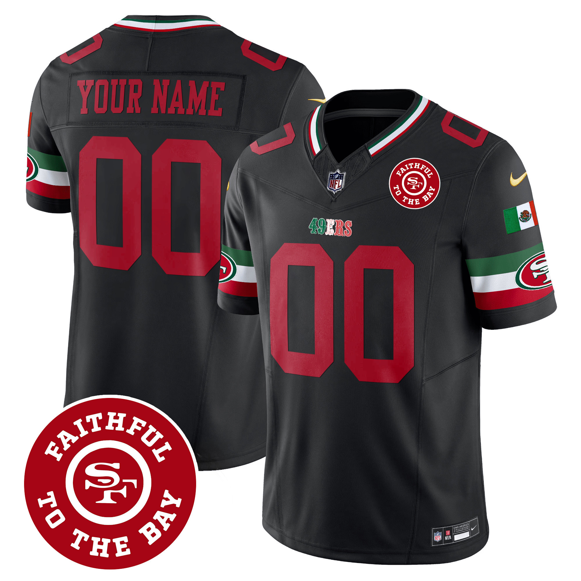 Men's San Francisco 49ers Mexico Faithful To The Bay Patch Vapor Custom Black Jersey - All Stitched