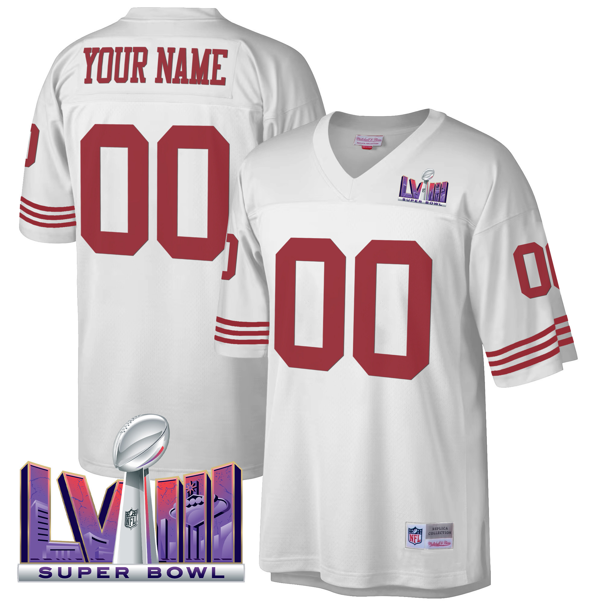Men's San Francisco 49ers Super Bowl LVIII 1990 Big & Tall Custom White Jersey - All Stitched