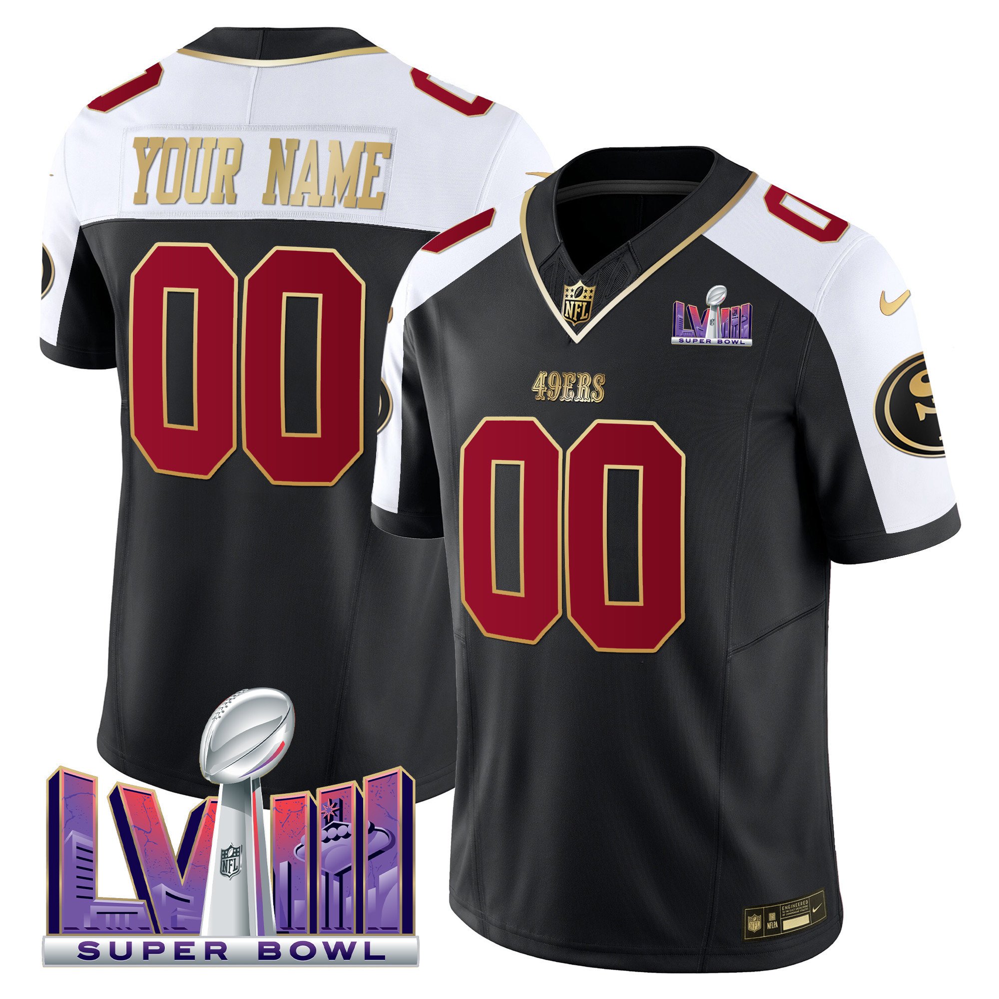 Men's San Francisco 49ers Super Bowl LVIII Patch Vapor Custom Black Alternate Jersey - All Stitched