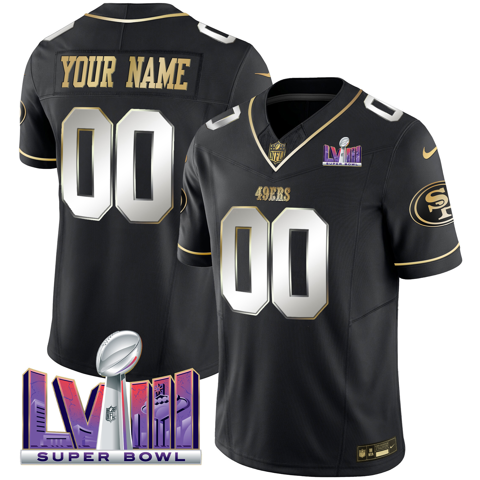 Men's San Francisco 49ers Super Bowl LVIII Patch Vapor Custom Black Limited Jersey - All Stitched