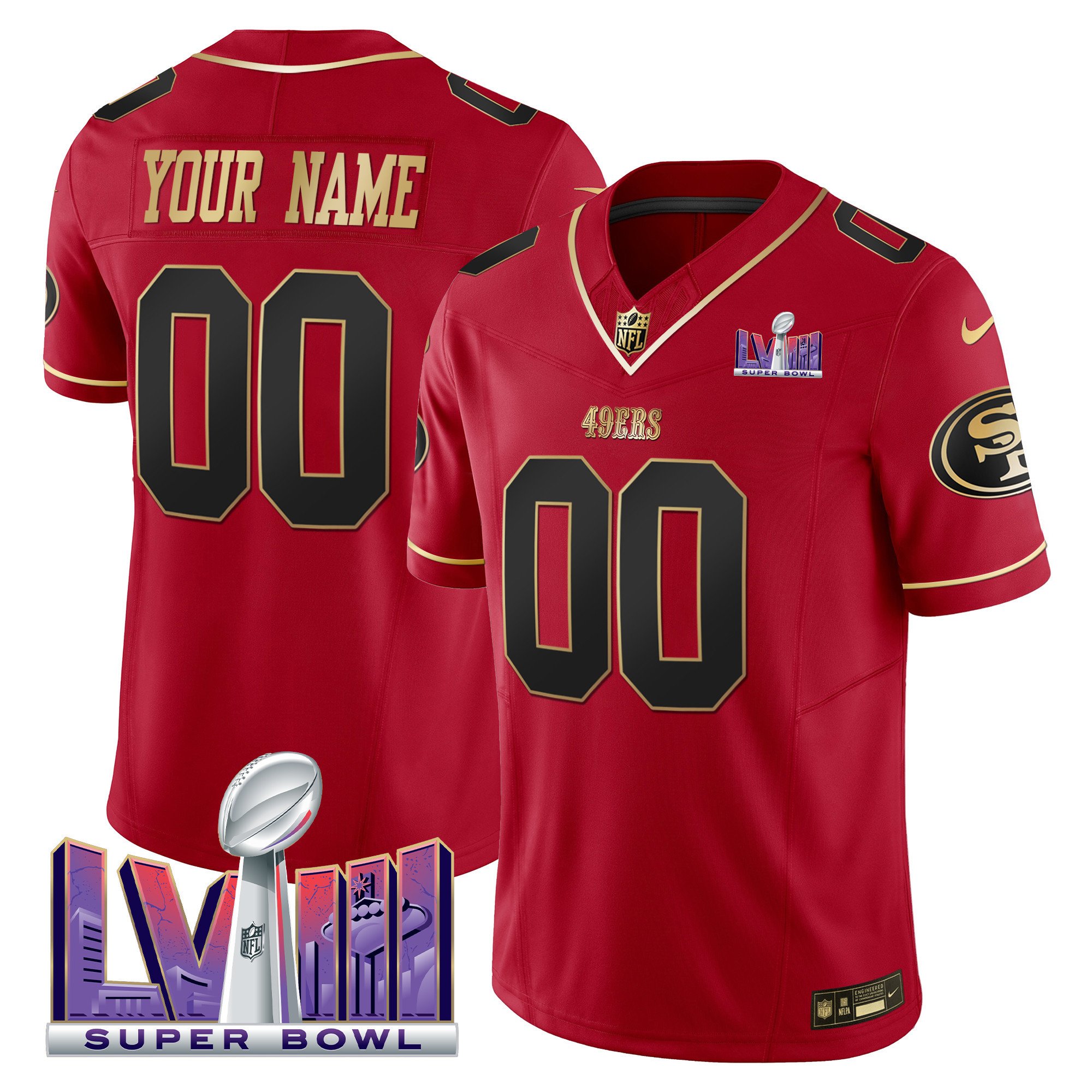 Men's San Francisco 49ers Super Bowl LVIII Patch Vapor Custom Scarlet Limited Jersey - All Stitched