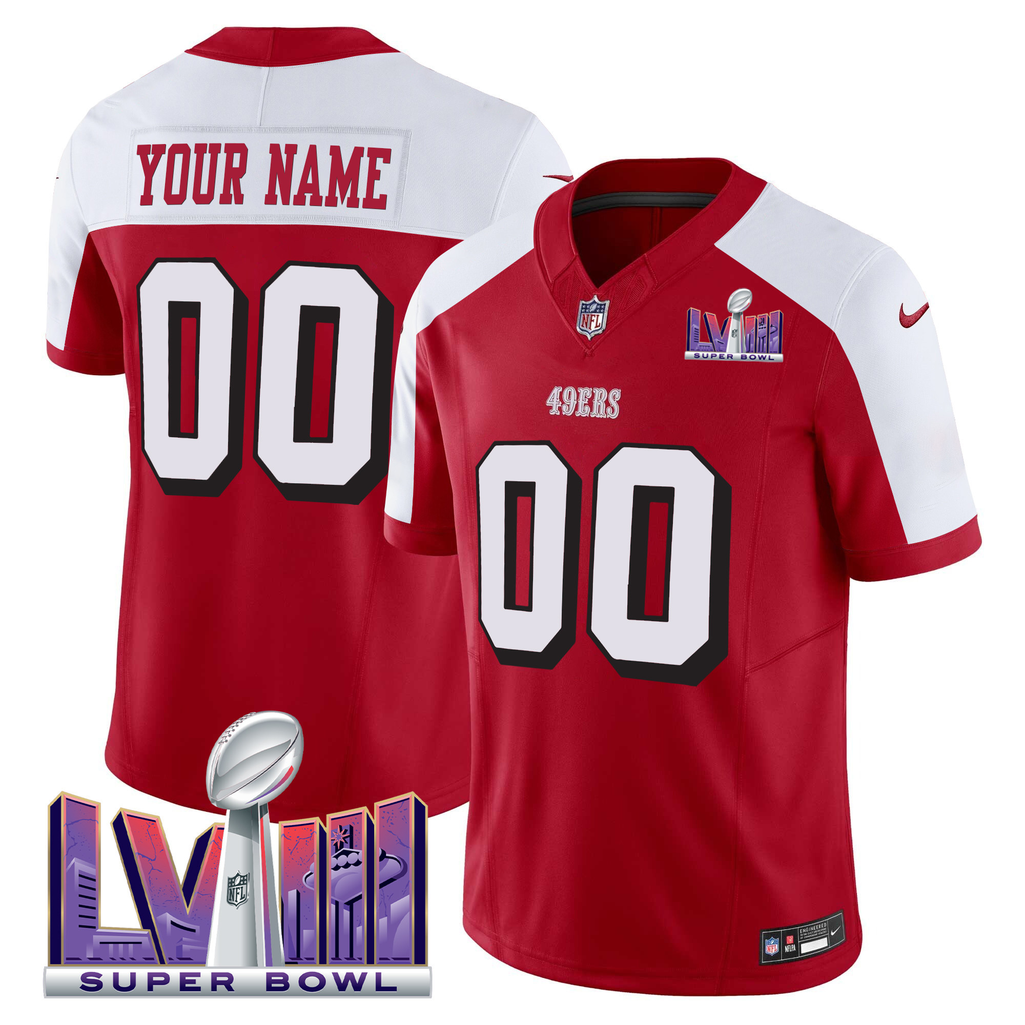 Men's San Francisco 49ers Super Bowl LVIII Patch Vapor Limited Custom Alternate Jersey V2 - All Stitched
