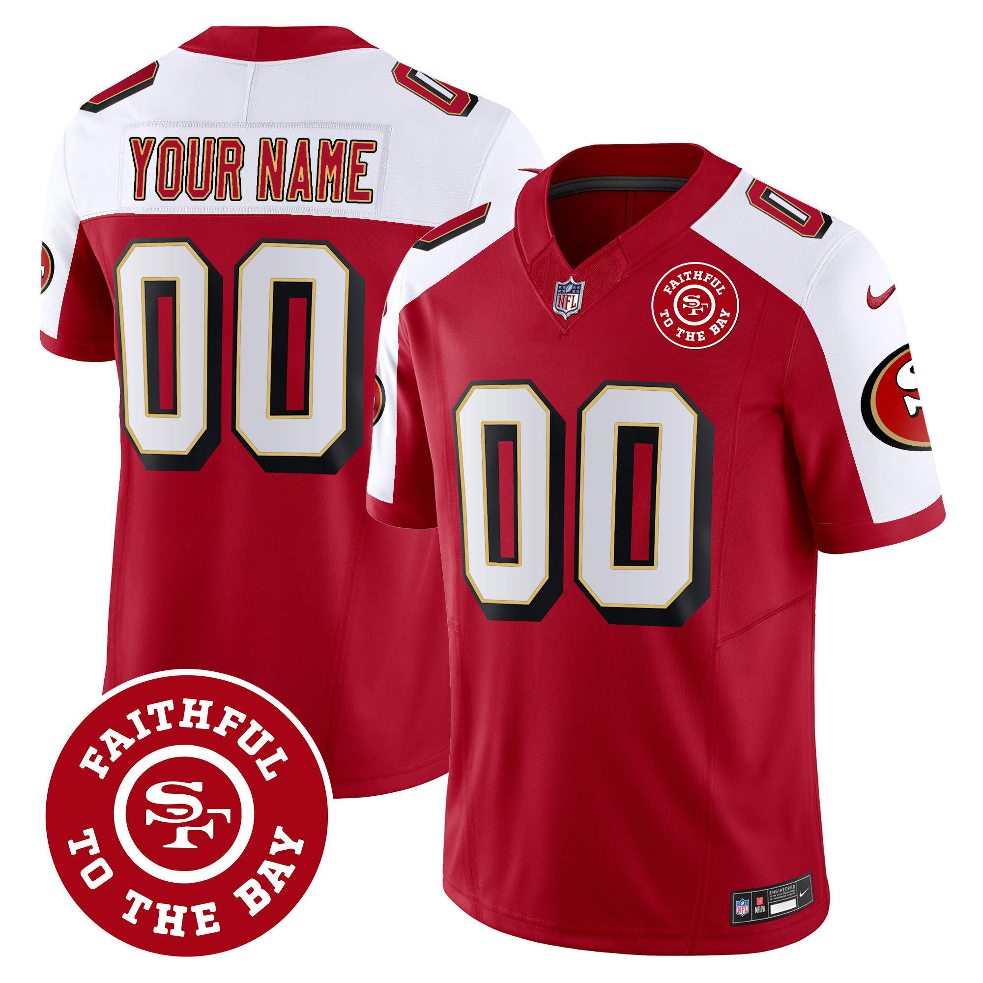 Men's San Francisco 49ers Throwback Faithful To The Bay Patch Vapor Limited Custom Alternate Jersey - All Stitched